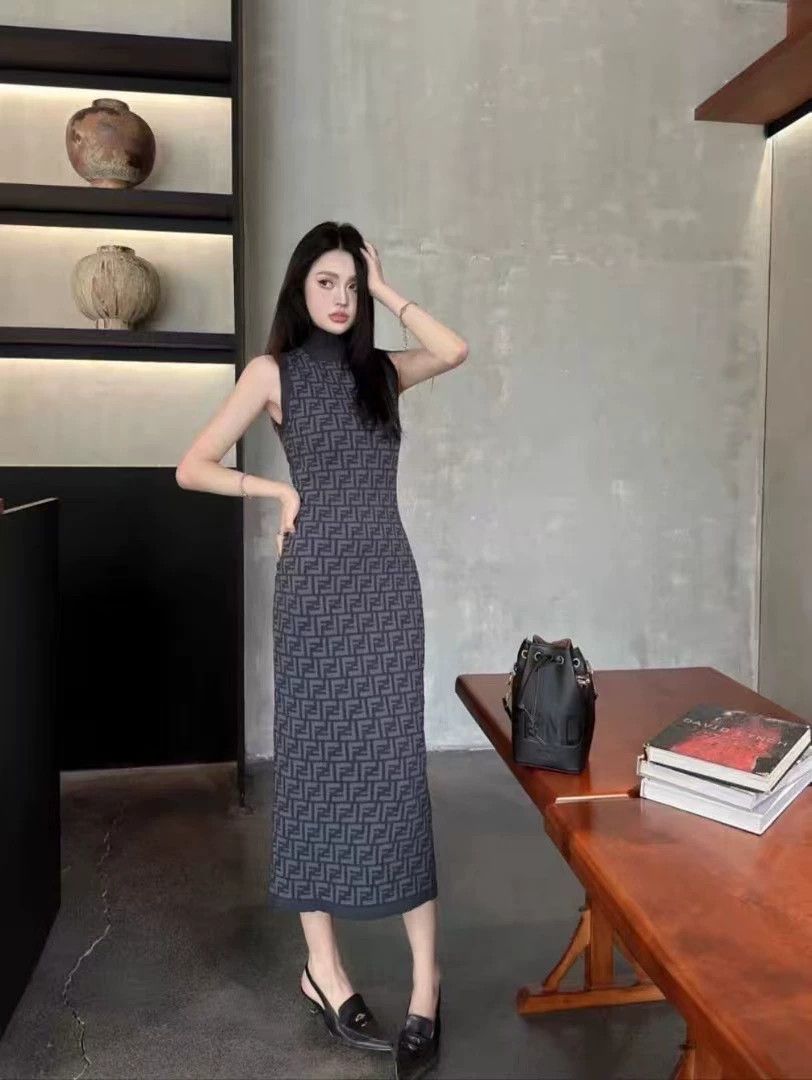 Fendi FENDI Women's 99 New Logo Turtleneck Sleeveless Blue Dress 42 Size M / US 6-8 / IT 42-44 - 9 Thumbnail