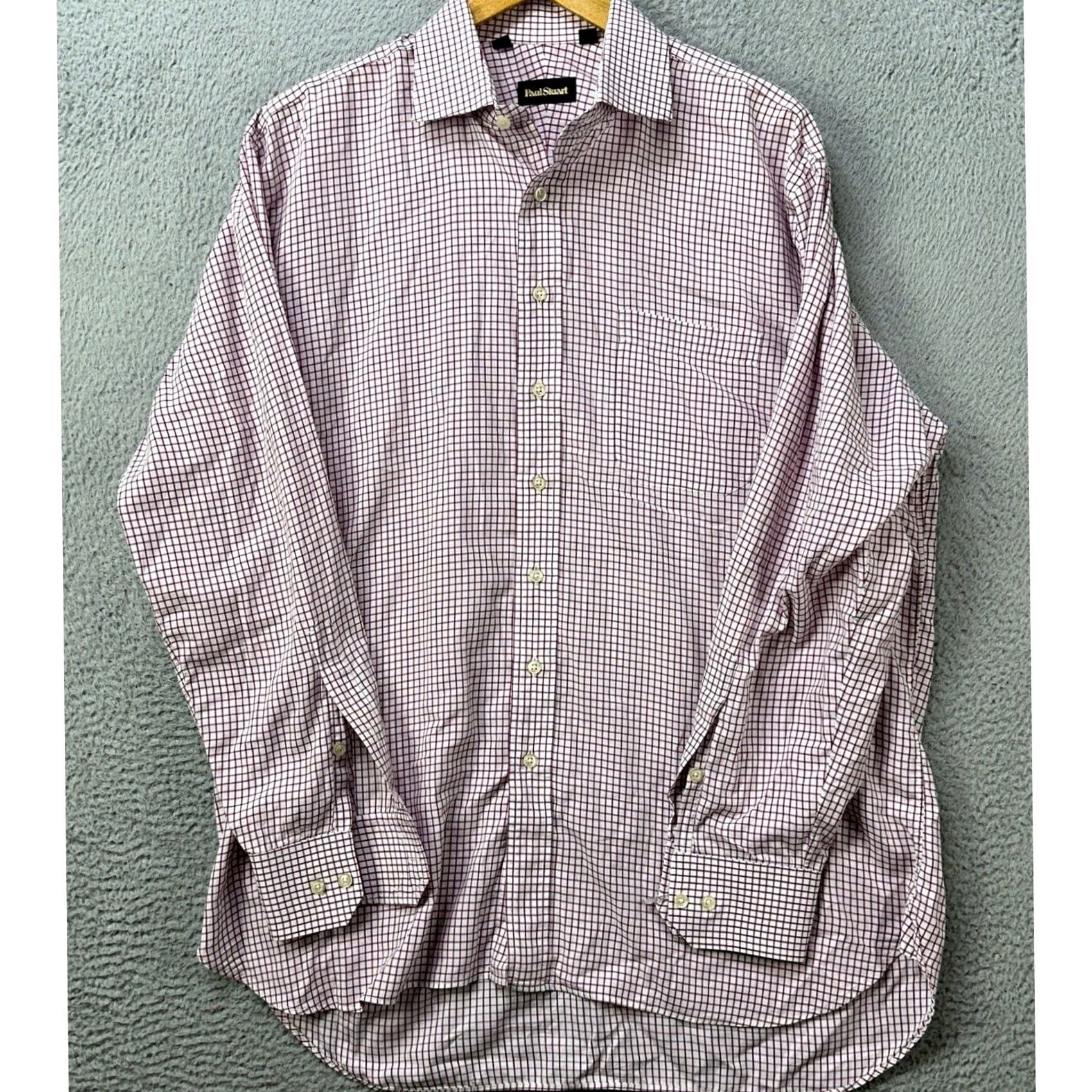 Paul Stuart VINTAGE Paul Stuart Mens Shirt Dress Pink Gingham Check Pocket 17.5X35 EUC Size 48R - 2 Thumbnail