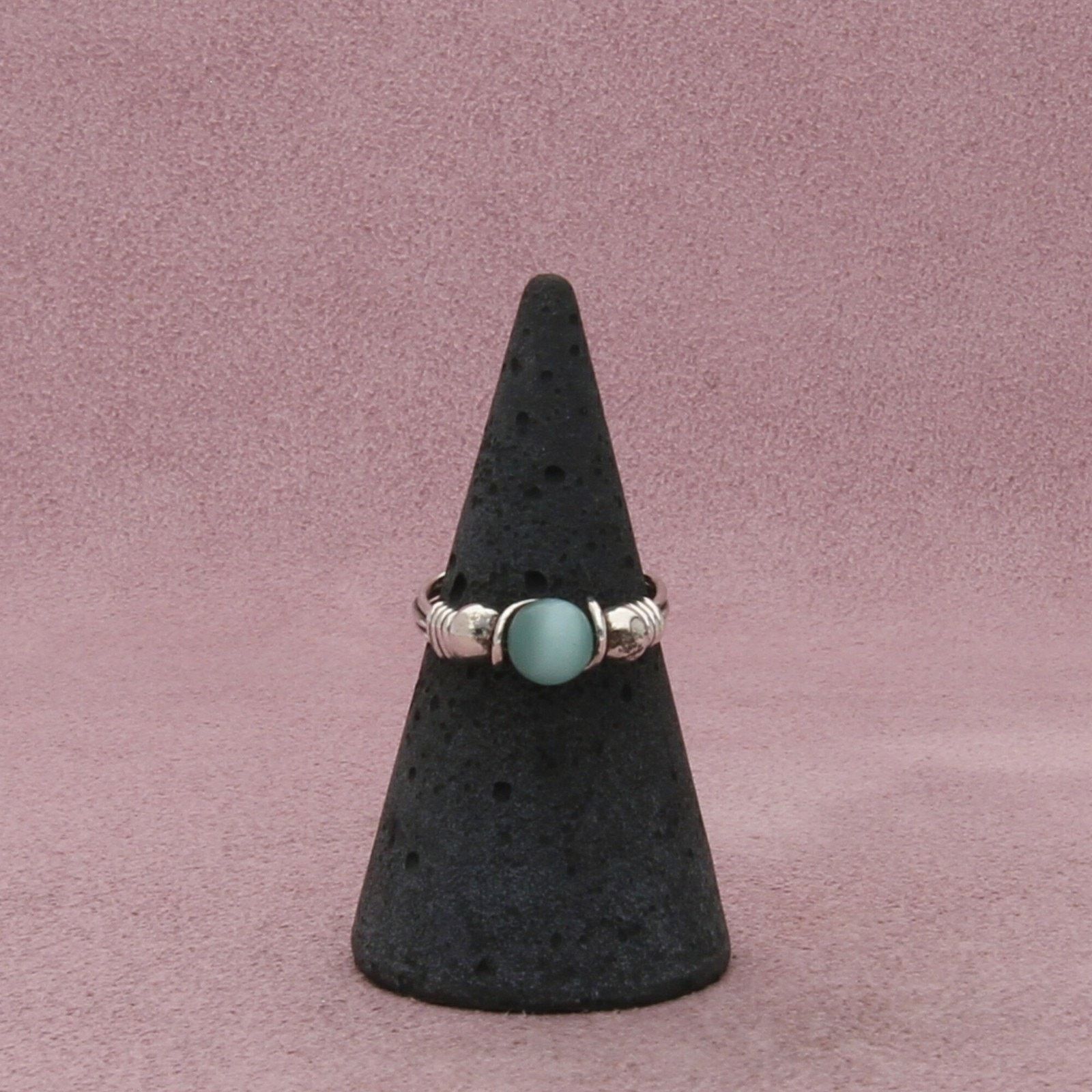 Sterling Silver sterling silver wire wrapped blue cats eye bead ring size 5 Size ONE SIZE - 3 Thumbnail