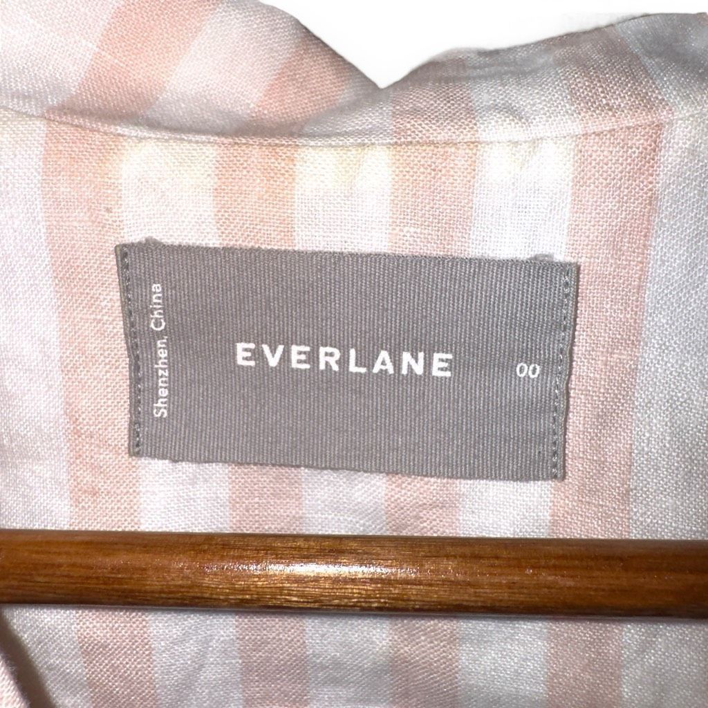 Everlane Everlane Pink & White 100% Linen S/S Camp Button Up Shirt Si Size XS / US 0-2 / IT 36-38 - 2 Thumbnail