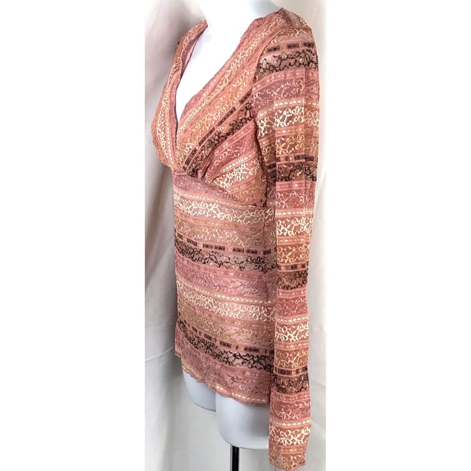 Vintage VINTAGE Paper Doll Lace Crochet Top S Pink Mock Wrap Empire Fairy Romantic Blouse Women's S Pink Bohemian Coquette Elegant 90s Theme - Mens? Size S / US 4 / IT 40 - 2 Thumbnail