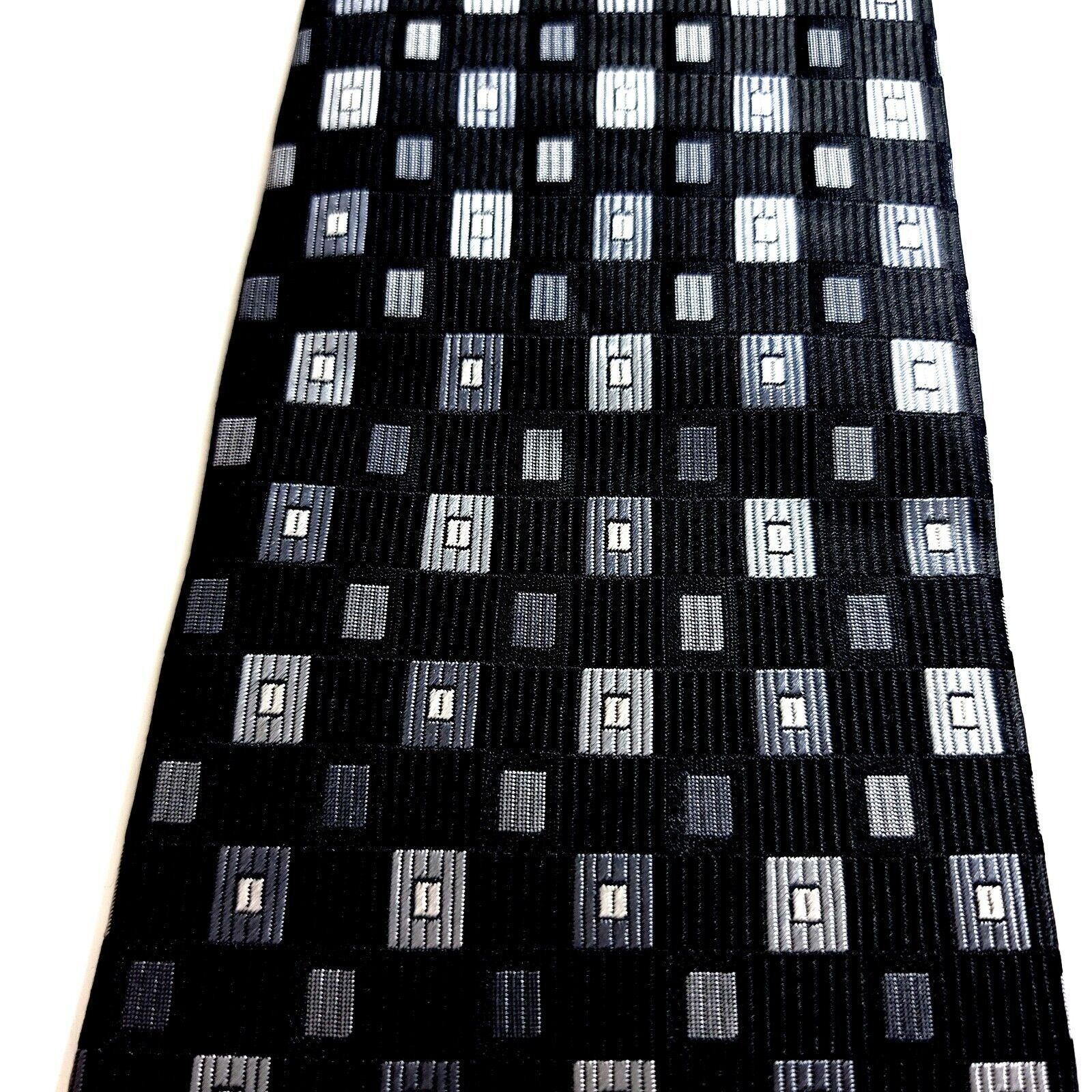 Burma Bibas Burma Bibas Black Gray Geometric Woven Wide Silk Tie Size ONE SIZE - 2 Thumbnail