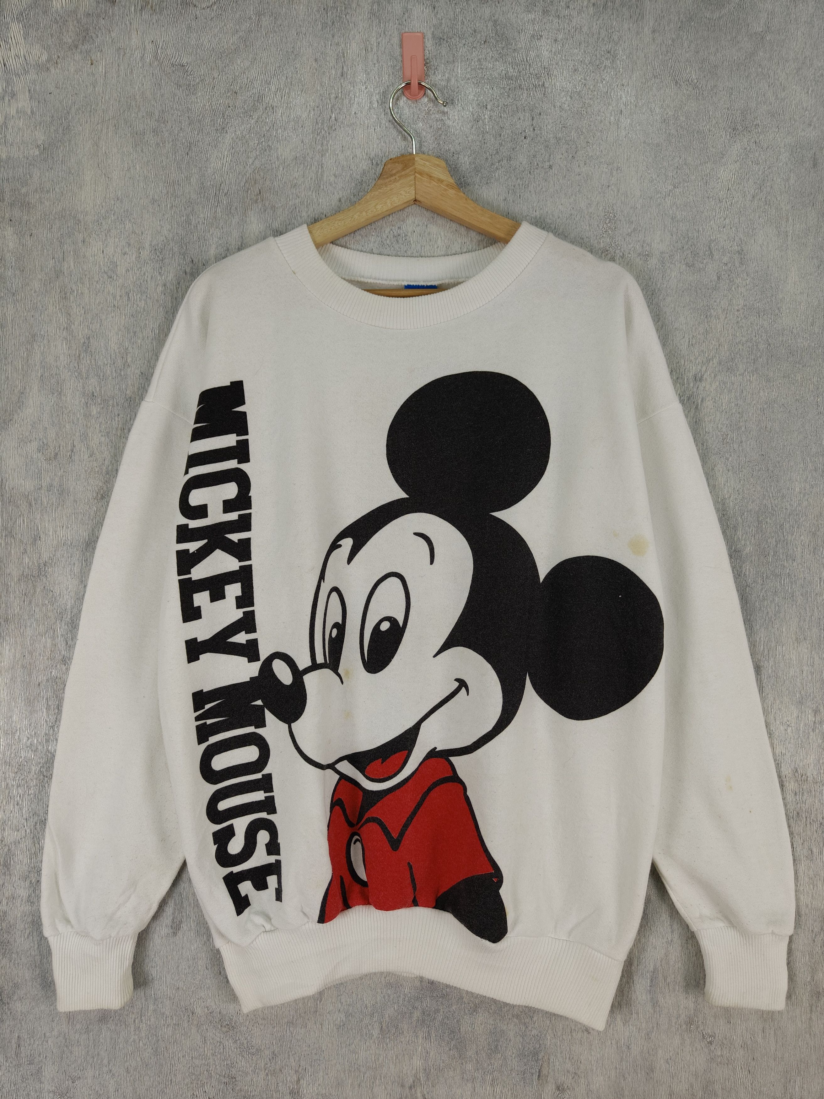 image of Vintage Disney Mickey Mouse Mirror Print Sweatshirt in White, Men's (Size Large)