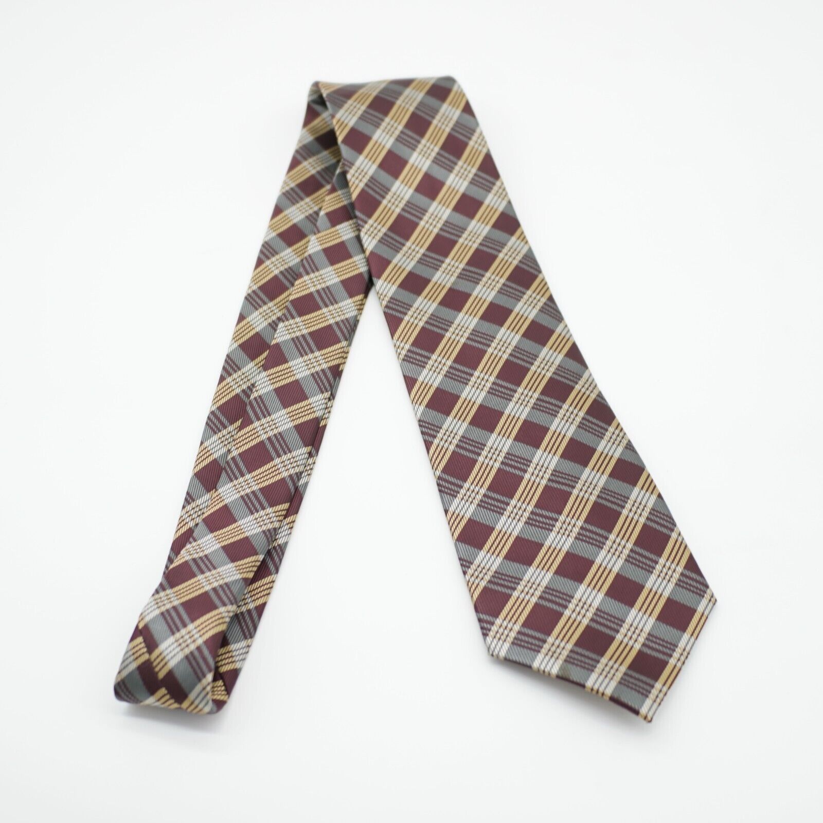 Stafford Stafford Gold Maroon Plaid Woven Polyester Tie Size ONE SIZE - 7 Thumbnail
