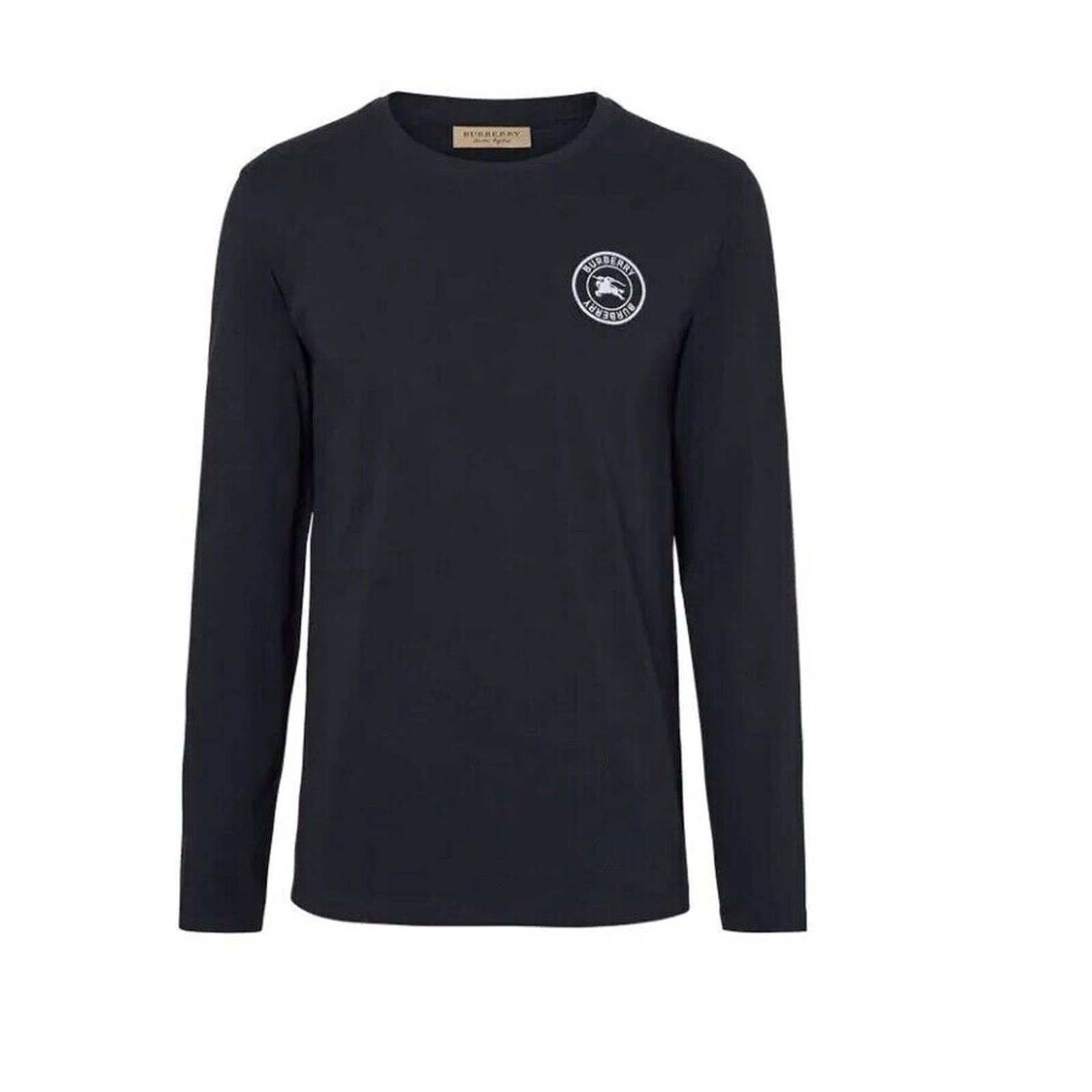 image of Burberry Jenson Navy Cotton White Logo Long Sleeve T Shirt Jersey S in Blue, Men's (Size Small)
