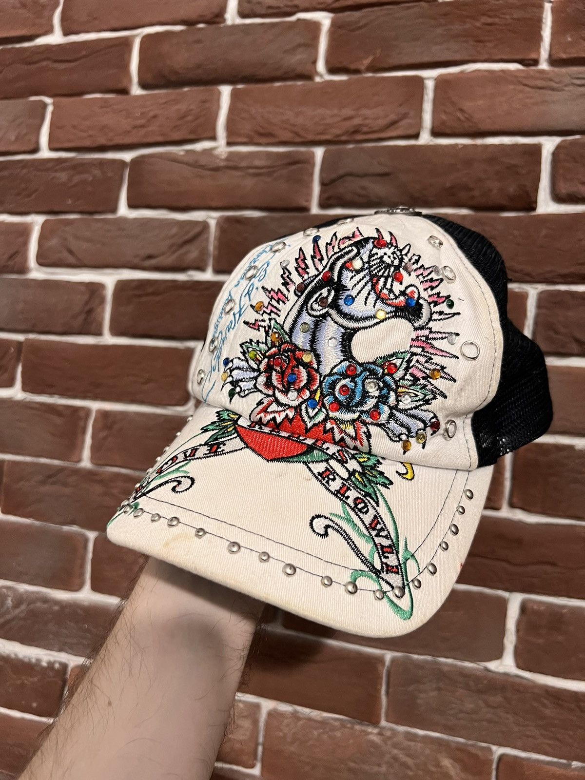 Christian Audigier Rare Vintage Ed Hardy Bulldog Panther Hat Cap Y2K Drip Hype Size ONE SIZE - 2 Thumbnail
