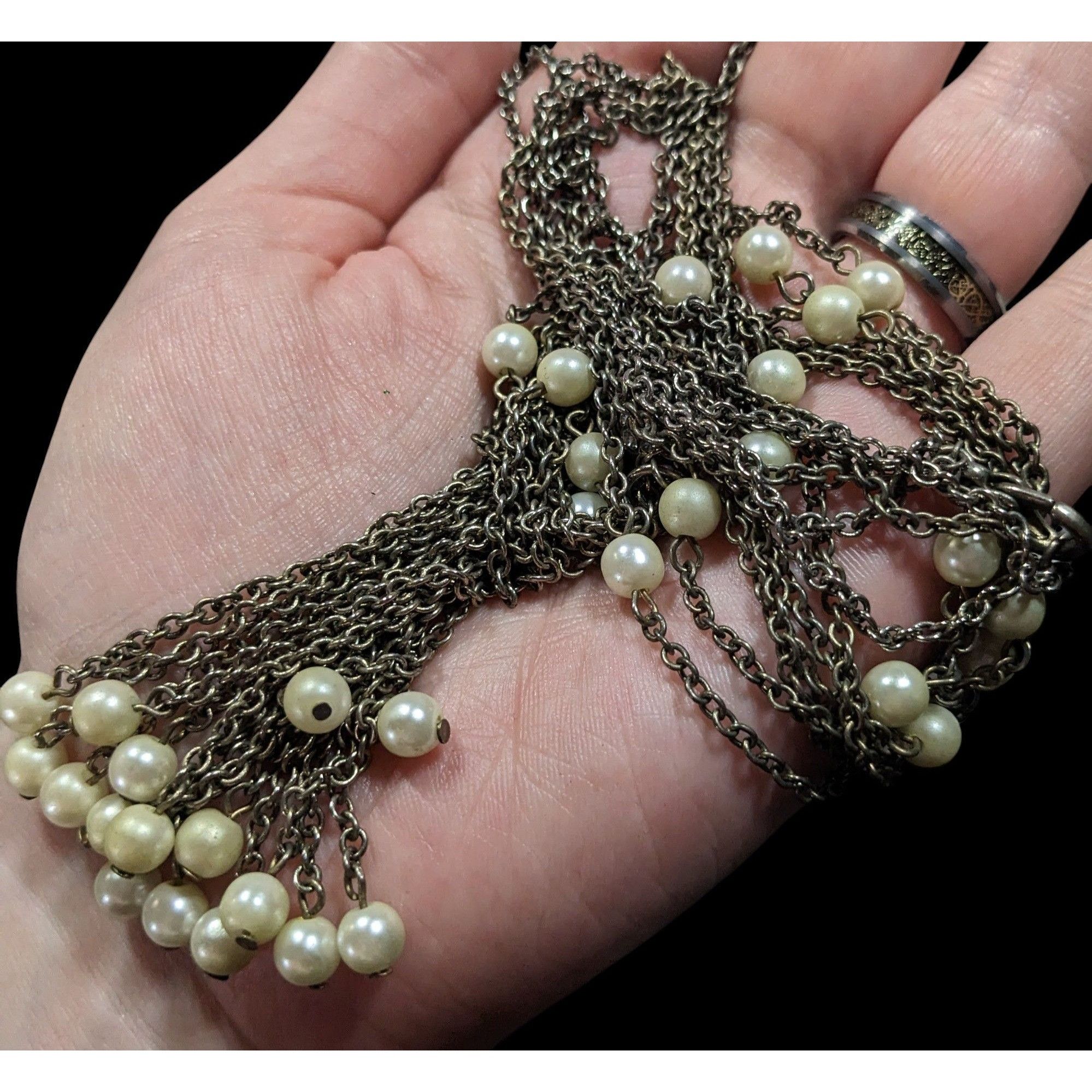 Other Vintage Multistrand Faux Pearl Chain Tassel Necklace With Rh Size ONE SIZE - 6 Thumbnail