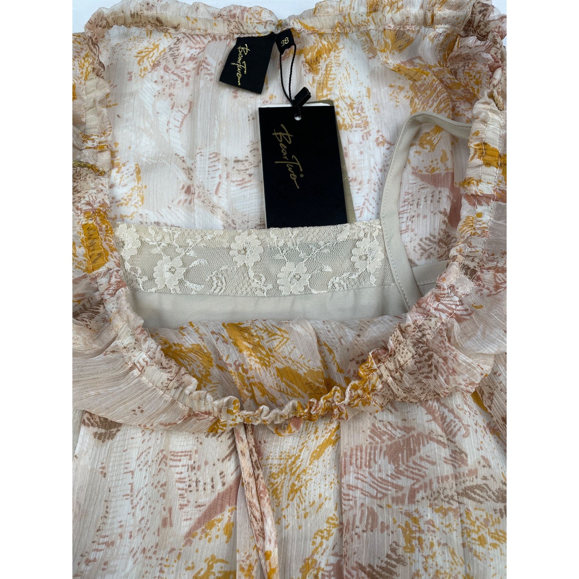 Other Bear Two Womens Tan Sheer Leaf Design dress above knee Size Size M / US 6-8 / IT 42-44 - 4 Thumbnail