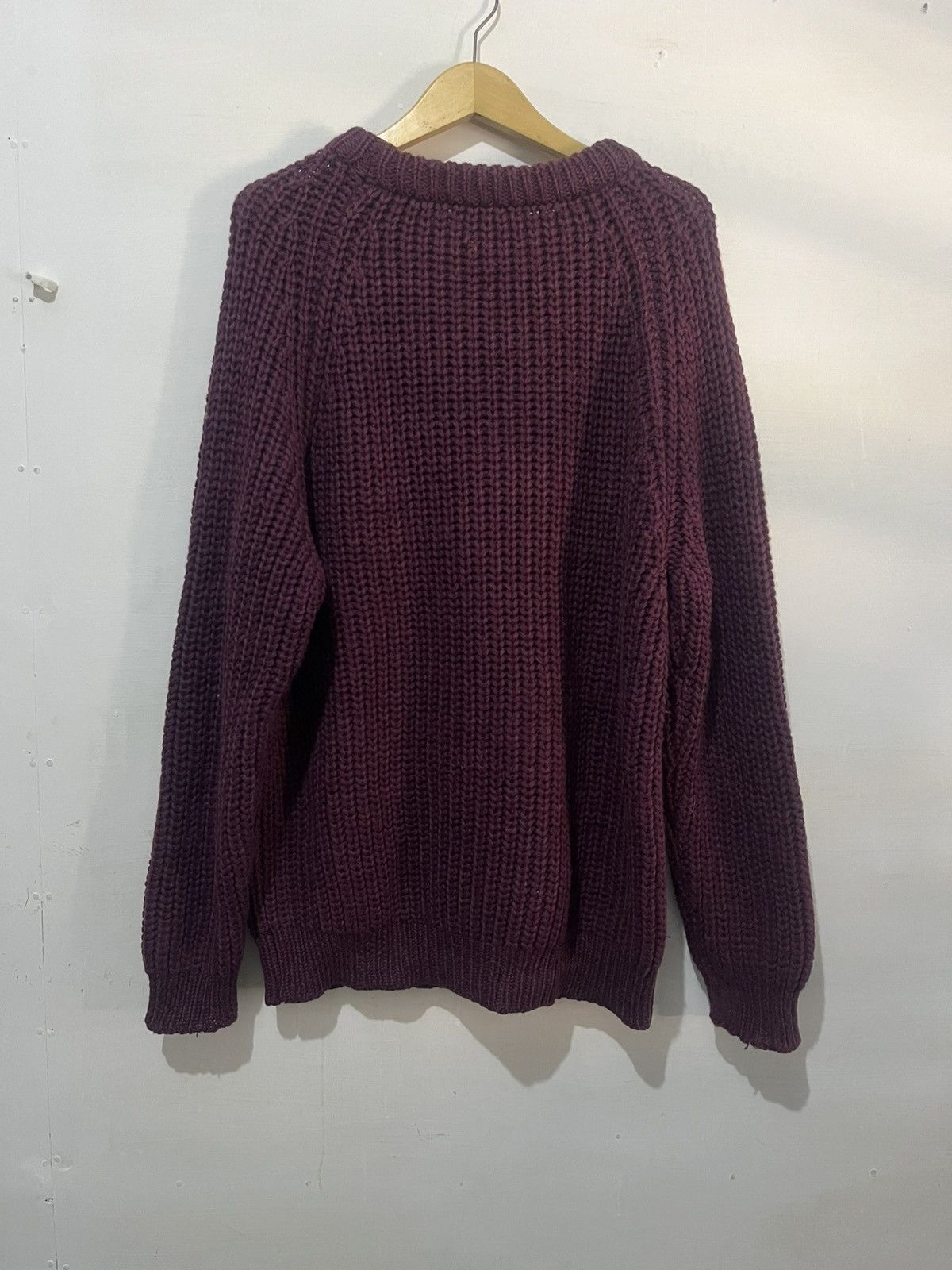 Paul Harnden Shoemakers Antique Chunky Knit Lambswool Sweater Burgundy Size US XL / EU 56 / 4 - 9 Thumbnail