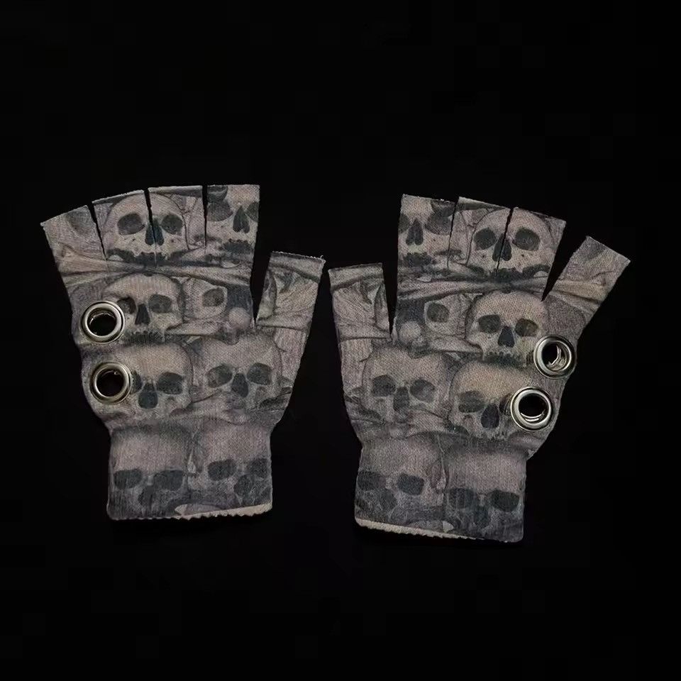 Other Punk Gothic Skeleton Half Finger Y2k Gloves Size ONE SIZE - 2 Thumbnail