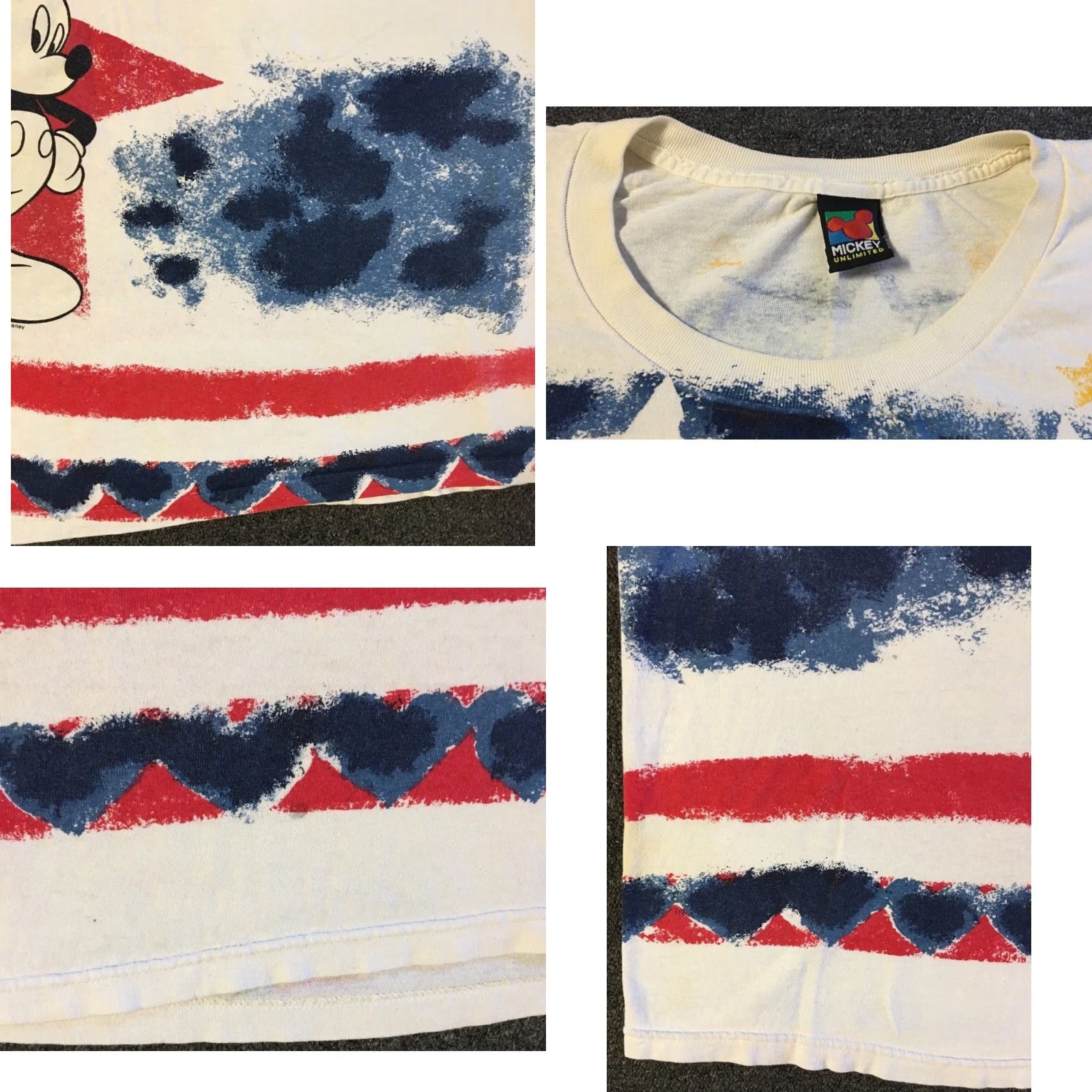 Disney VINTAGE Disney Mickey Mouse Flag AOP Faded Boxy Sleeping Shirt - Unisex Adults - One Size - White - 90s Grunge Cartoon TV Theme Size US M / EU 48-50 / 2 - 9 Thumbnail