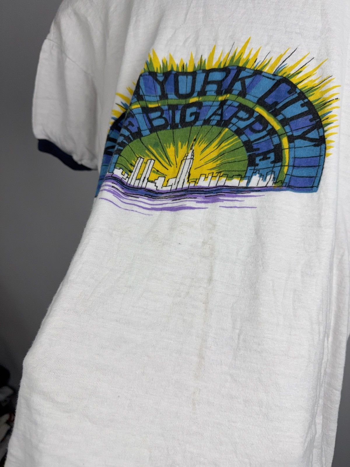 Vintage RARE Vintage 1970s New York Big Apple Ringer Retro T-Shirt Size US S / EU 44-46 / 1 - 10 Thumbnail