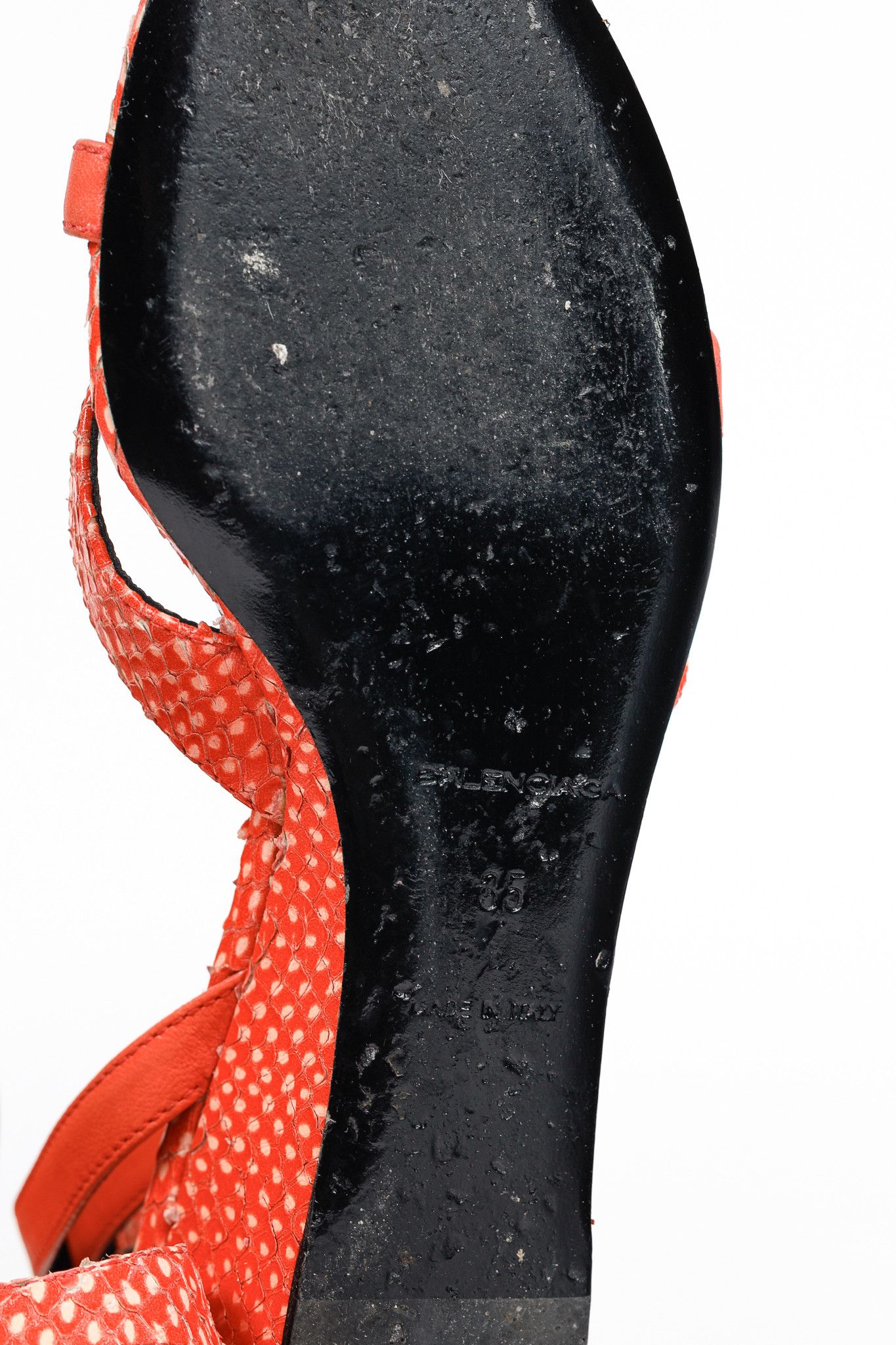 Balenciaga Balenciaga Orange Snakeskin-Embossed Studded Wedge Sandals Size US 4.5 / IT 34.5 - 5 Thumbnail