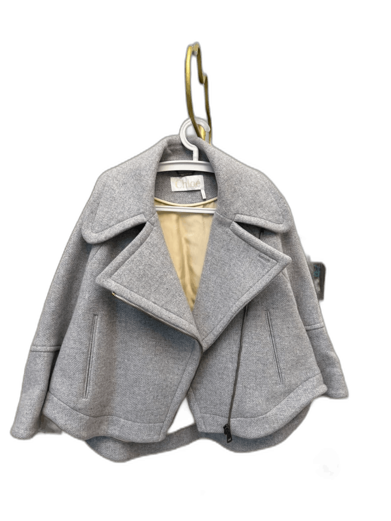 Chloe Chloe Gray Wool Cape Coat Outerwear-yf Size US S / EU 44-46 / 1 - 1 Thumbnail