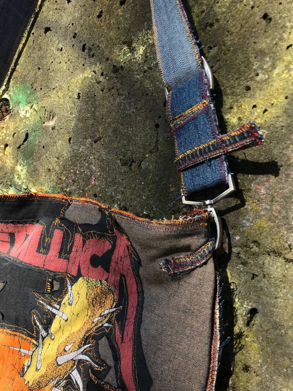 Handmade Custom 1-of-1 Metallica Patchwork Bag/Upcycled Denim & Suede Size ONE SIZE - 7 Thumbnail