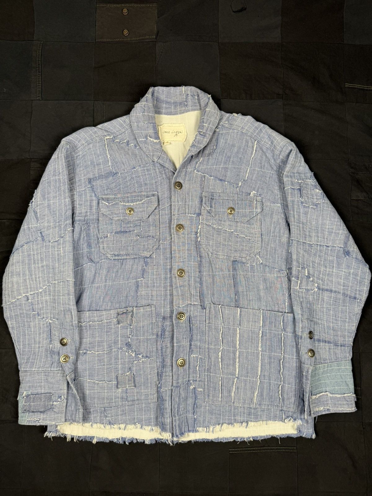 Greg Lauren Chambray Stitchwork Shawl Collar Boxy Size US L / EU 52-54 / 3 - 1 Thumbnail