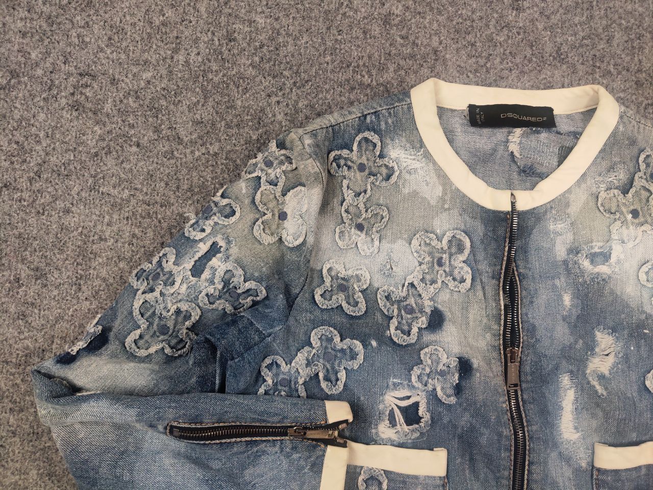 Dsquared2 Dsquared2 Vintage Denim Flower Applique Cropped Zip Jacket Size M / US 6-8 / IT 42-44 - 7 Thumbnail