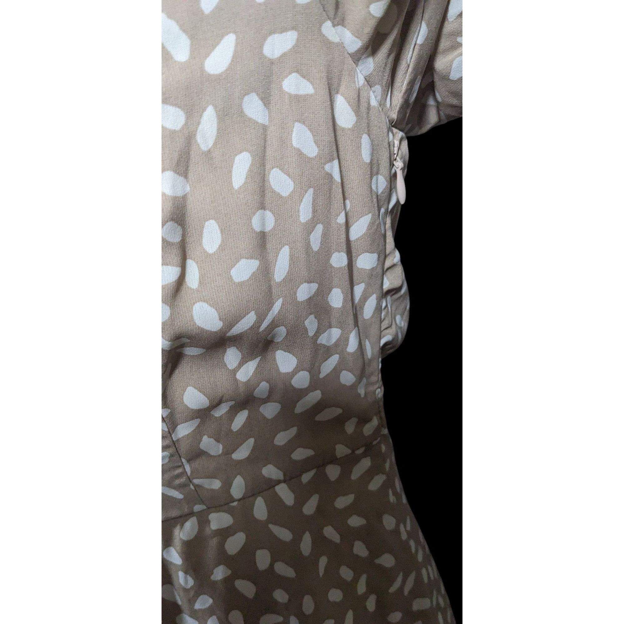 Other She + Sky Beige With White Pips Puffy Sleeve Dress Size M / US 6-8 / IT 42-44 - 3 Thumbnail