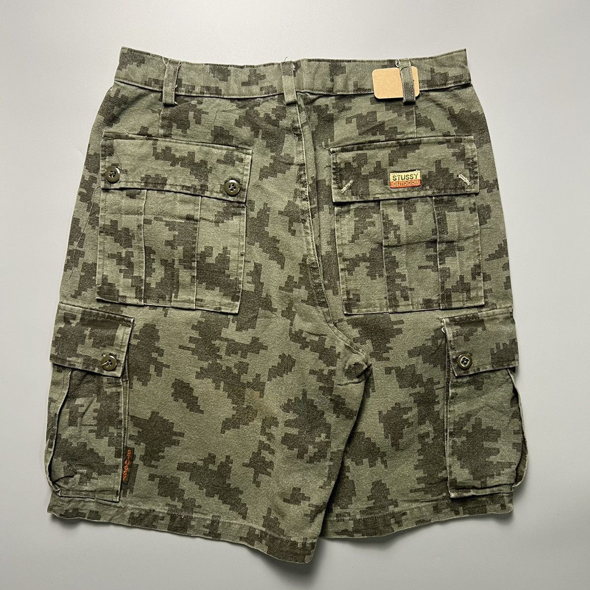 90s Stussy OUTDOOR Camouflage Cargo Shorts - blue room 90s stussy