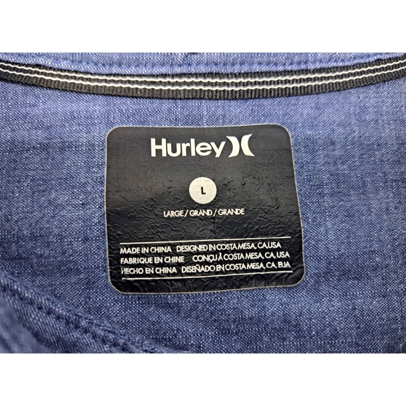 Hurley Hurley Mens Button-Up Shirt Blue Denim Long Sleeve L Large Collared Patch Logo Size US L / EU 52-54 / 3 - 2 Thumbnail