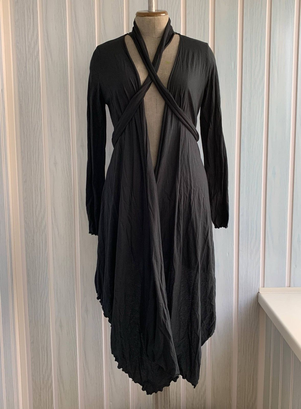 Maria Hietanen Japan Black Cotton Asymmetric Wrap Cardigan