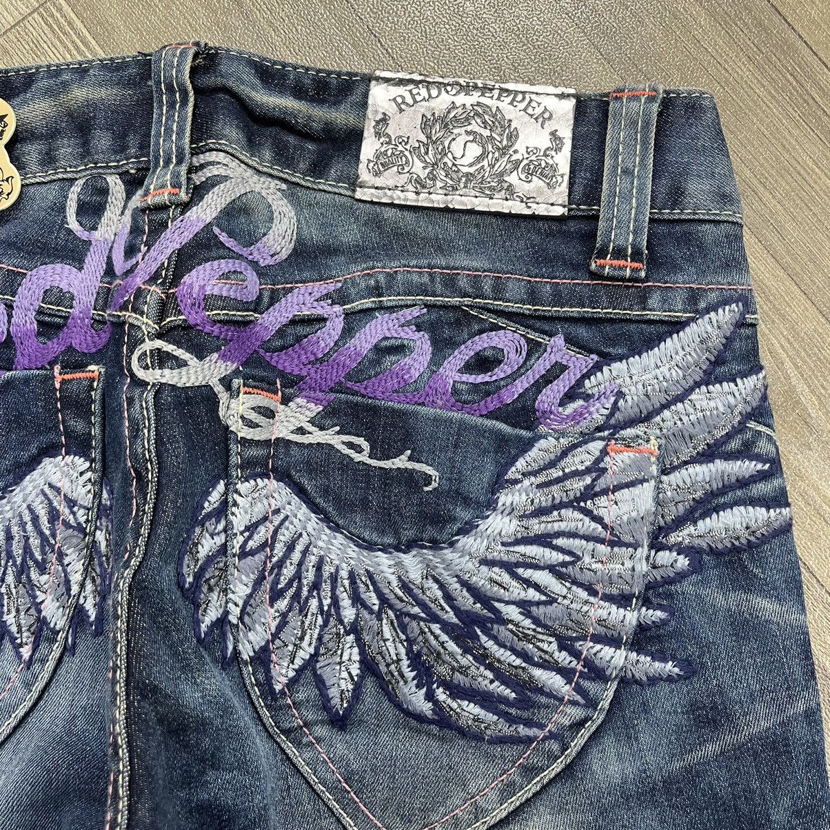 Ed Hardy Dead stock Y2K RedPepper x Ed Hardy Embroidery Flared Jeans Size 29" - 7 Thumbnail