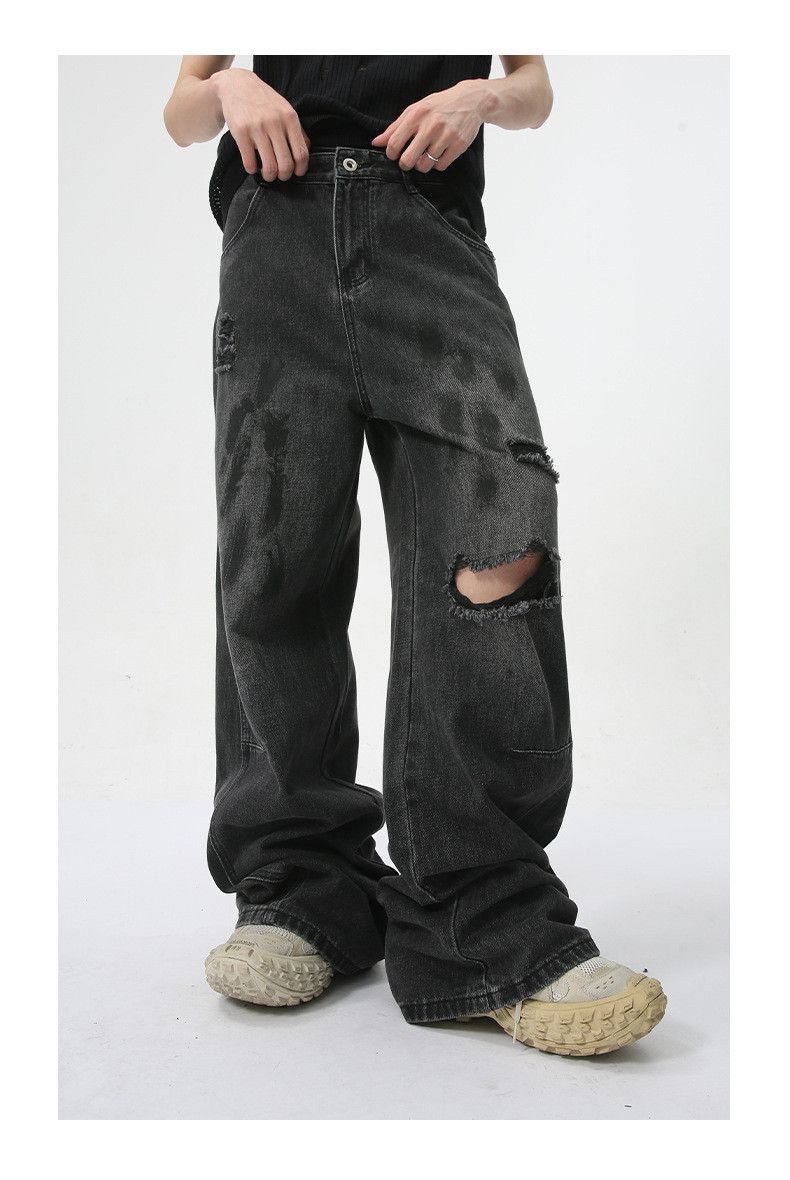 Japanese Brand Street style distressed ripped dirty print straight jeans Size US 32 / EU 48 - 3 Thumbnail
