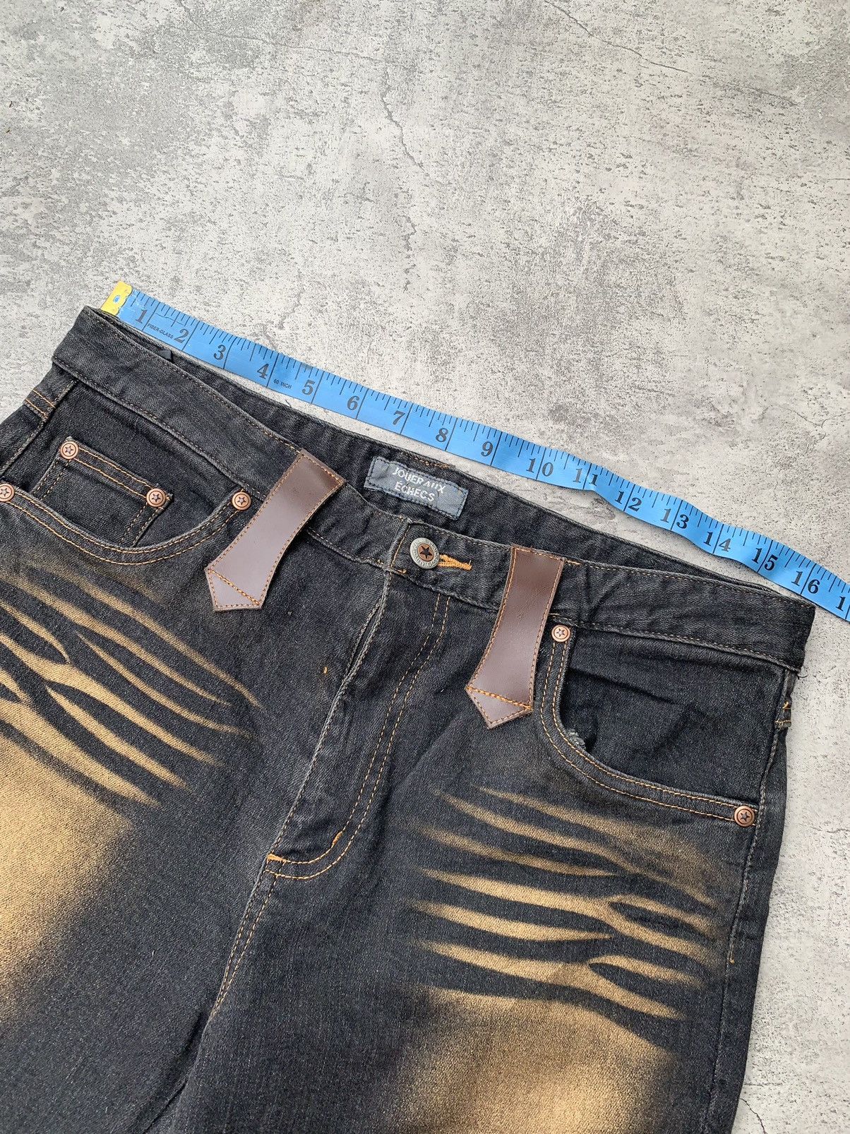 Japanese Brand JOVER AUX ECHECS gold wax lace-up flare jeans Size US 30 / EU 46 - 4 Thumbnail