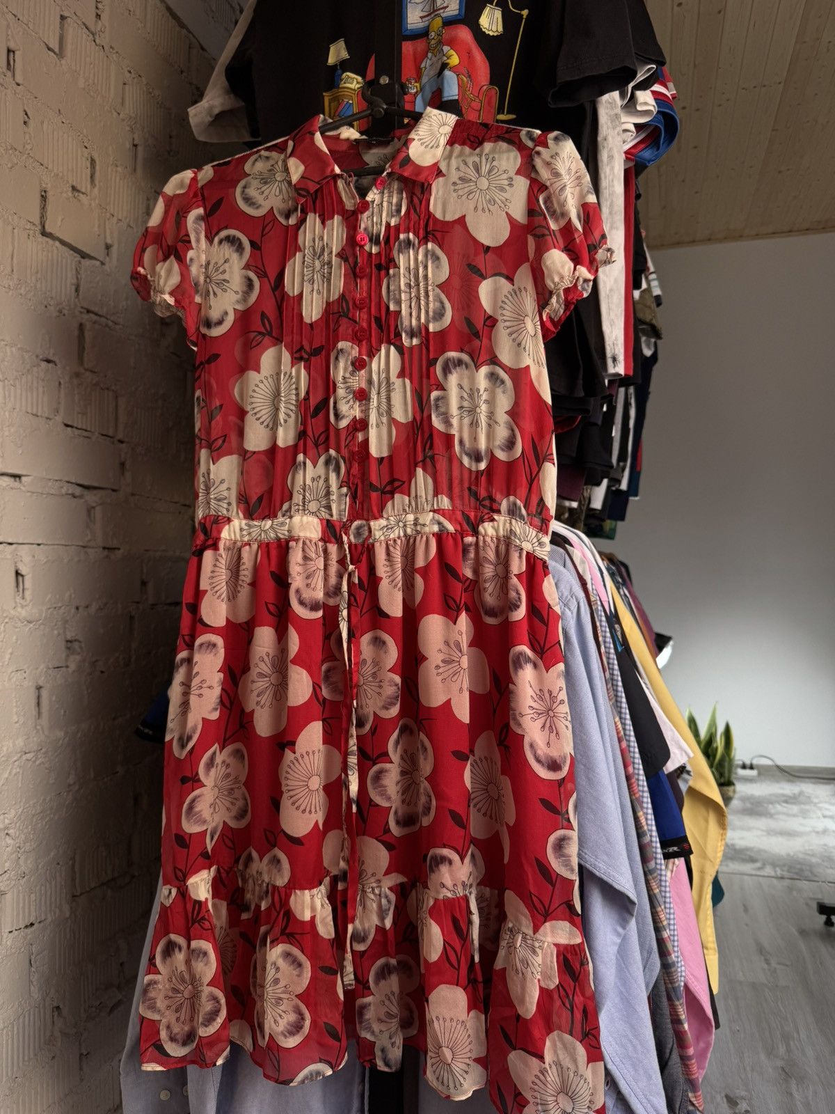 Emporio Armani Emporio Armani Silk Floral Flowers Silk Slim Dress 40 Women’s Red Designer Tunic Size S / US 4 / IT 40 - 3 Thumbnail