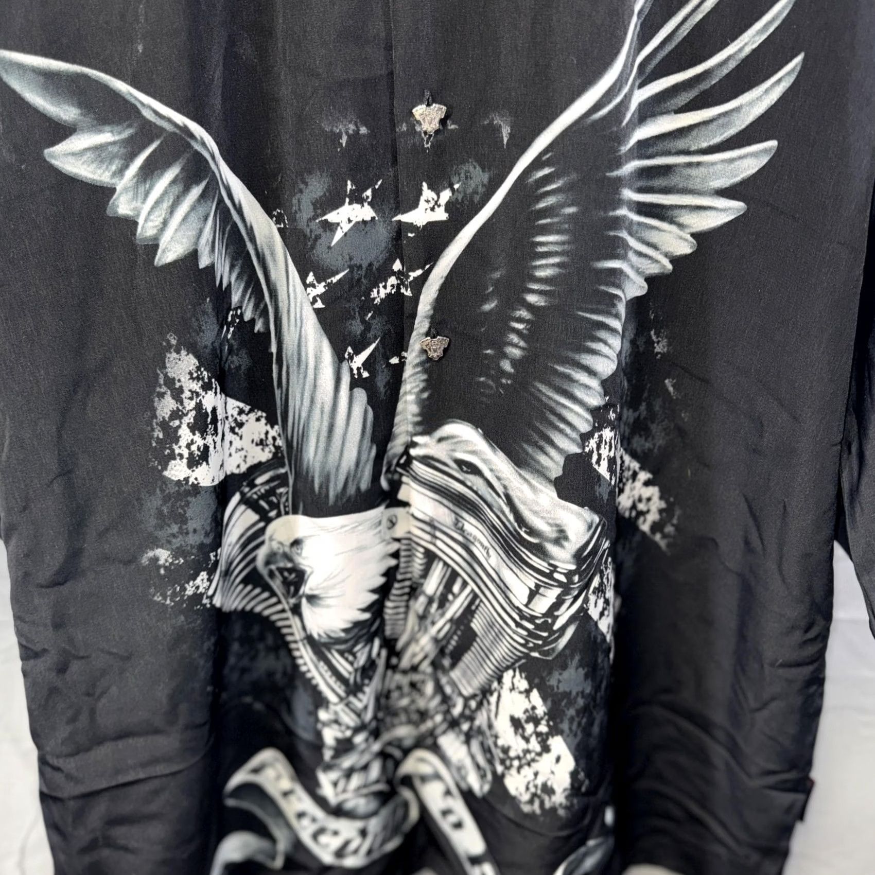 Vintage VINTAGE Dragonfly Roadhouse Shirt Mens 5XL Black Camp Button Up Eagle Motorcycle Biker Size US XXL / EU 58 / 5 - 4 Thumbnail
