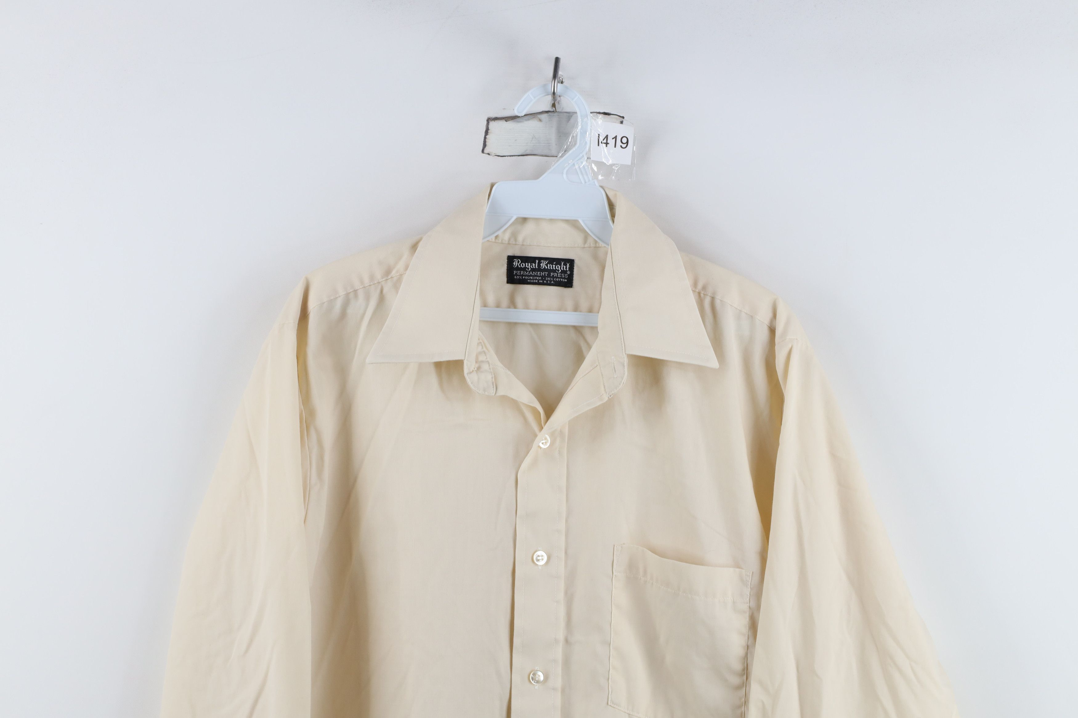 Vintage Vintage 70s Streetwear Blank Collared Button Shirt Beige USA Size US L / EU 52-54 / 3 - 2 Thumbnail