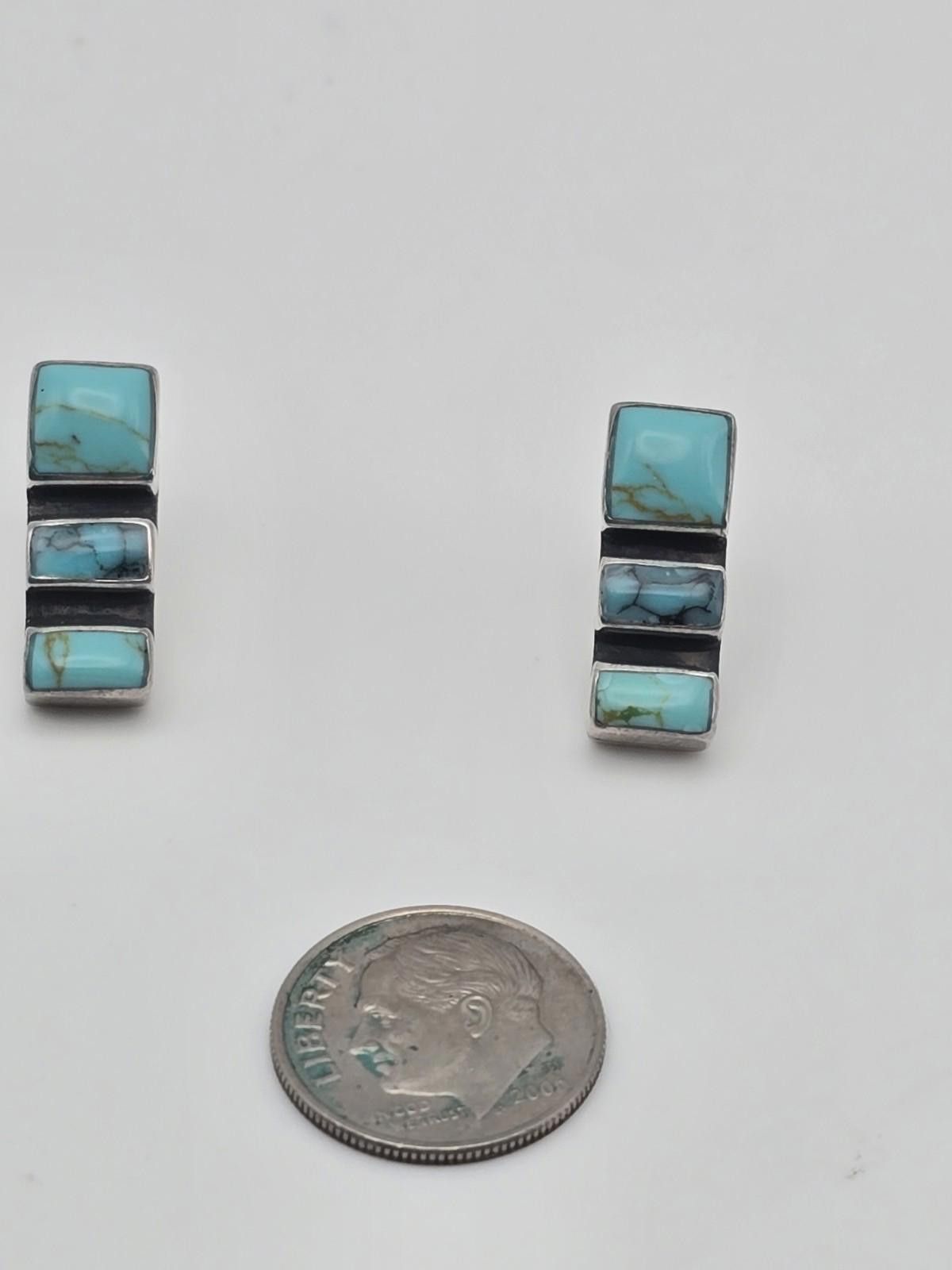 The Unbranded Brand Vintage 925 Sterling Silver Turquoise Earrings Southwestern Size ONE SIZE - 2 Thumbnail
