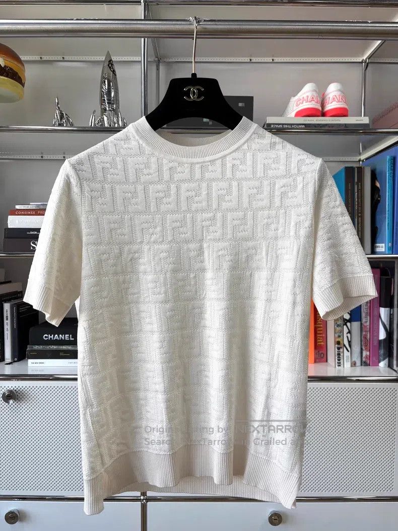 Fendi Fendi White Double F Logo Round Neck Knit T-Shirt Size XS / US 0-2 / IT 36-38 - 1 Thumbnail