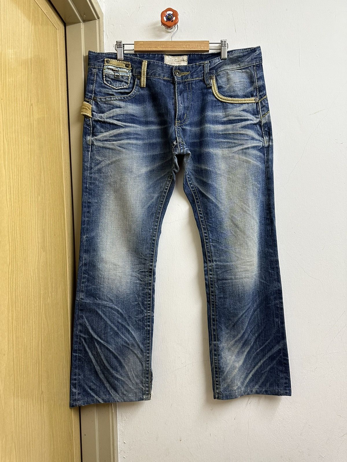 Image of Distressed Denim x If Six Was Nine Authentic Lolita Club Sick Flares Disressed Denim in Blue (Size 