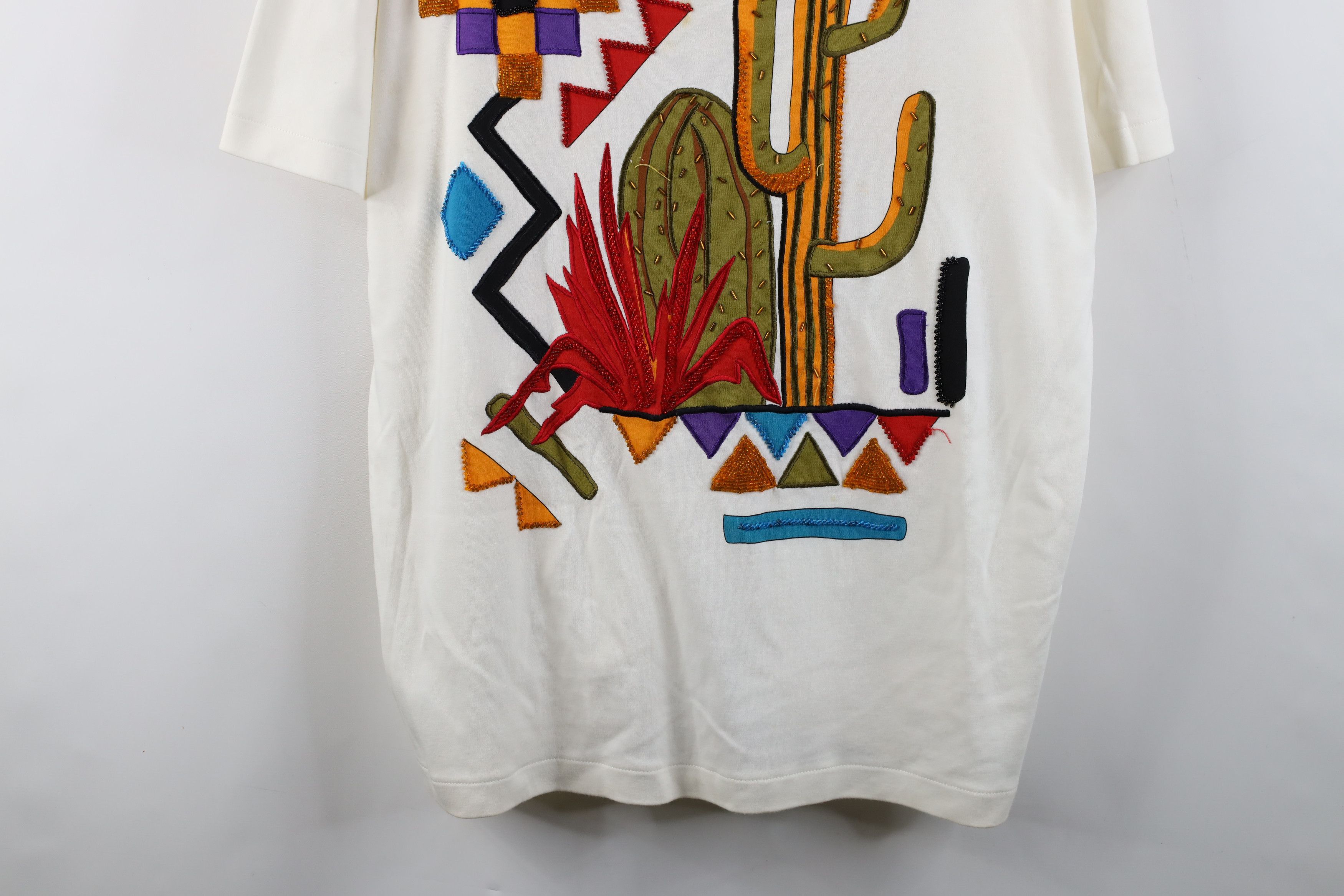 Vintage Vintage 90s Streetwear Southwestern Beaded Cactus T-Shirt Size XXL / US 16-18 / IT 52-54 - 3 Thumbnail