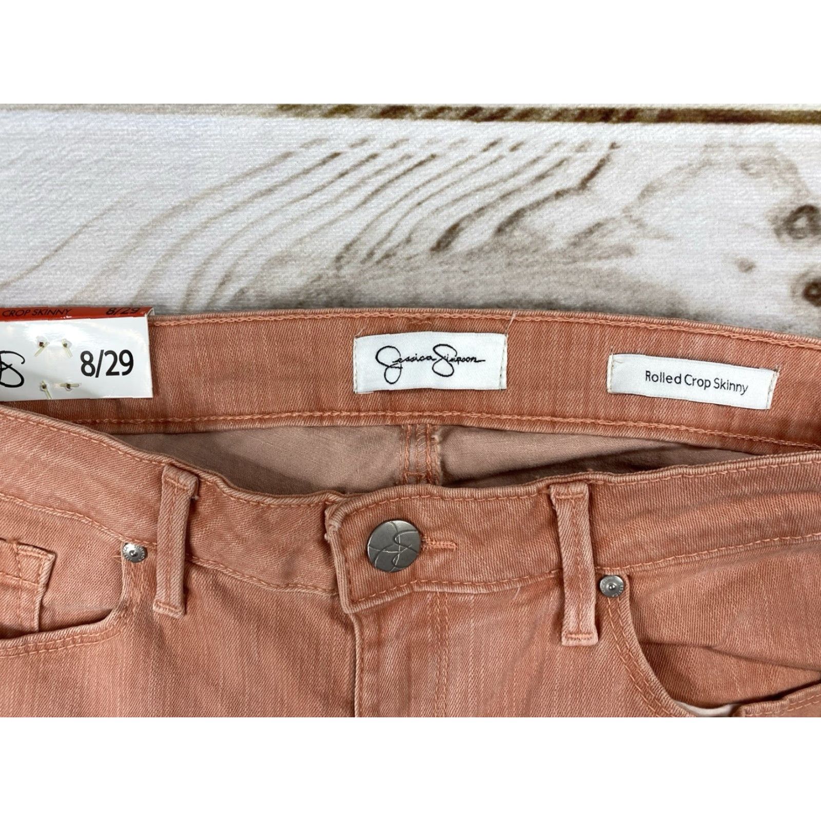 Jessica Simpson NWT Jessica Simpson Jeans Women Pants 8/29 Peach Crop Skinny Soft Stretch Denim 29 Waist Green 25 In Inseam City Style 90s Theme Mens Women Girls? Size 30" / US 8 / IT 44 - 5 Thumbnail