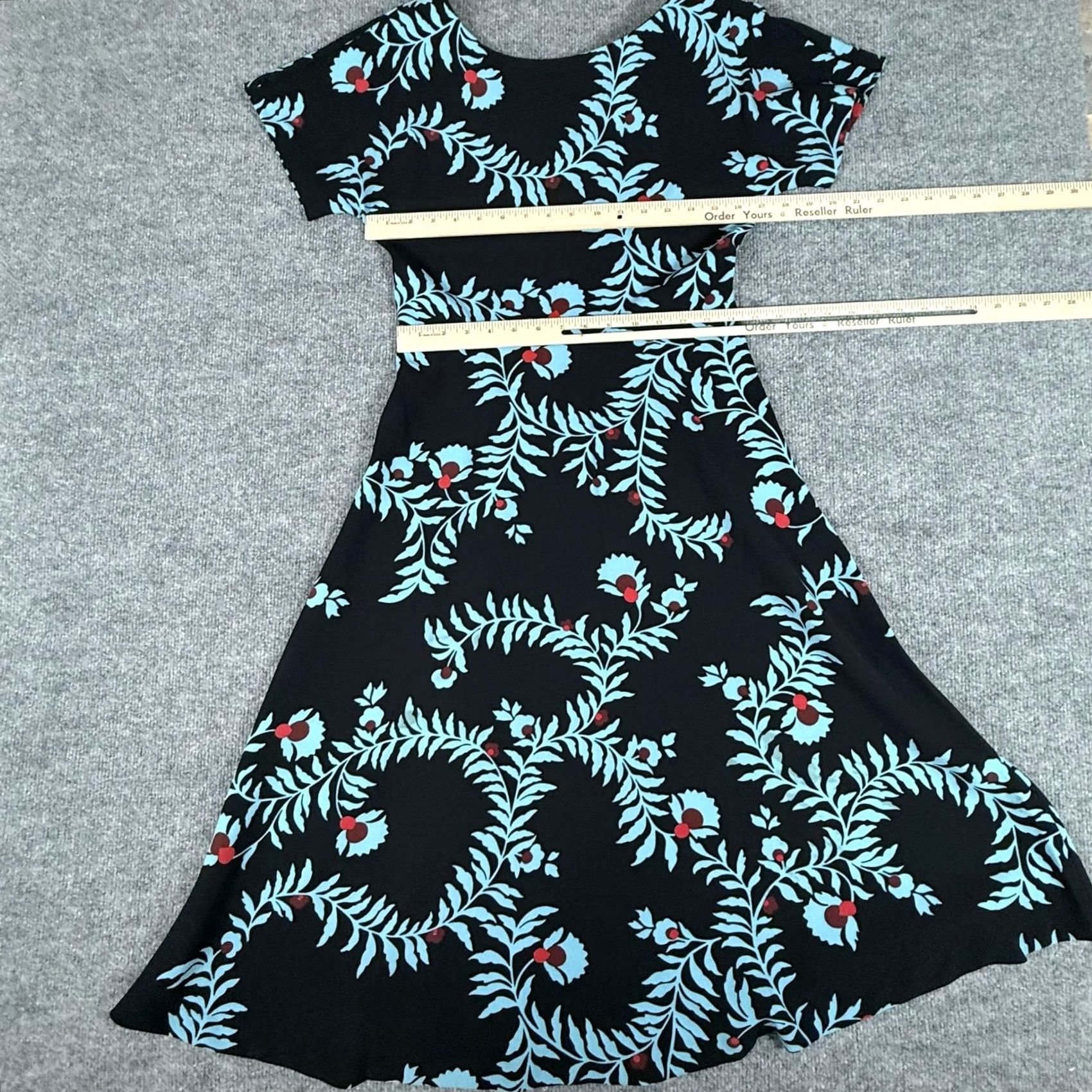 Boden Boden Dress Womens 4R Black Blue Floral Print Short Sleeve Fit Flare Zip Casual Polyester Dress Size 27" / US 4 / IT 40 - 6 Thumbnail