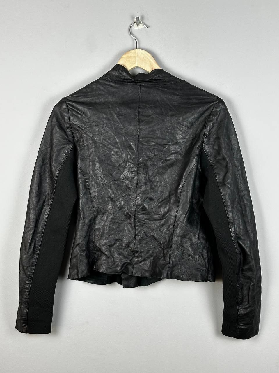 Designer Avant Garde Opium Faux Leather Black Cropped Biker Jacket Size S / US 4 / IT 40 - 8 Thumbnail