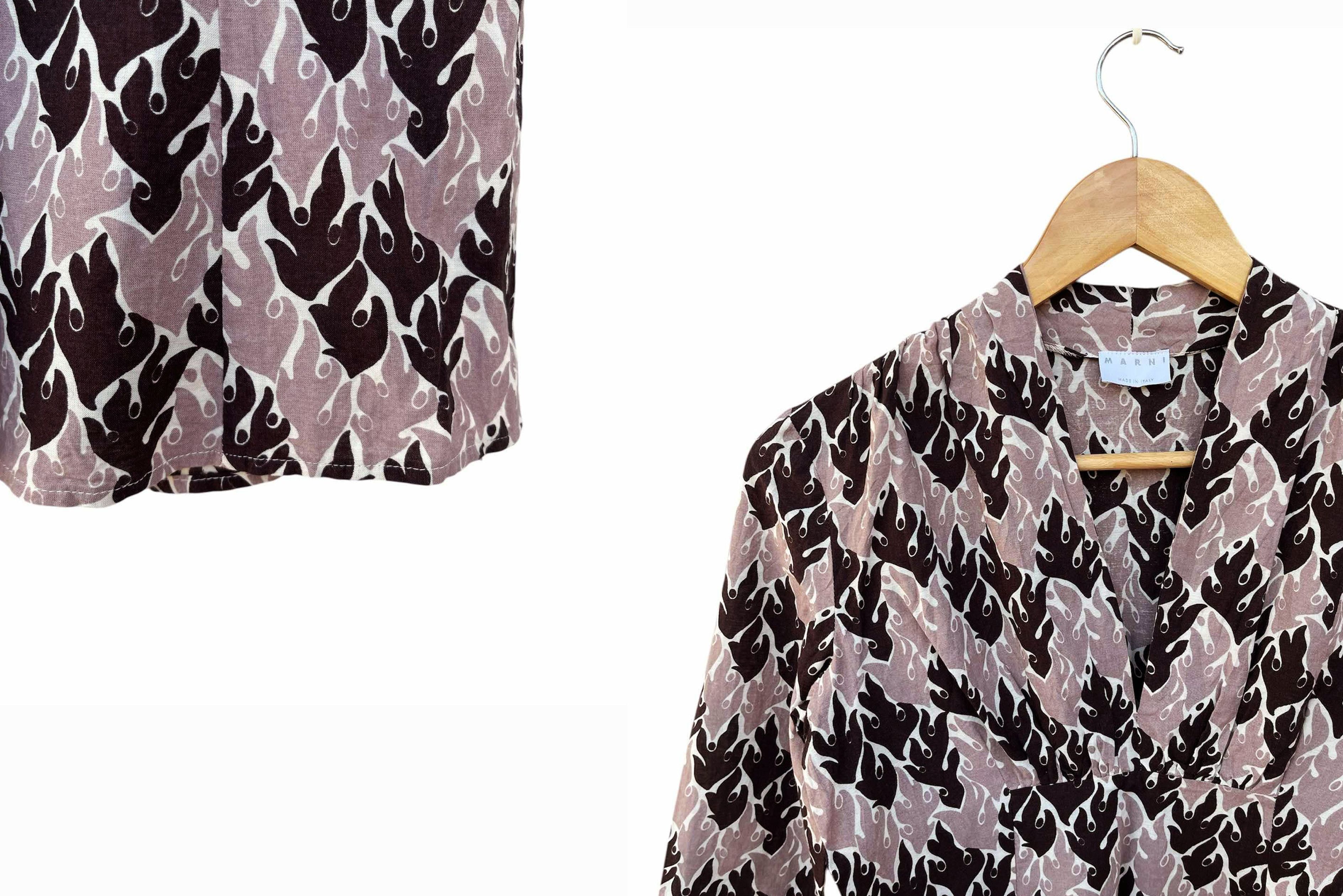 Marni MARNI cotton long sleeve deep v neck top, abstract printed Size XS / US 0-2 / IT 36-38 - 4 Thumbnail