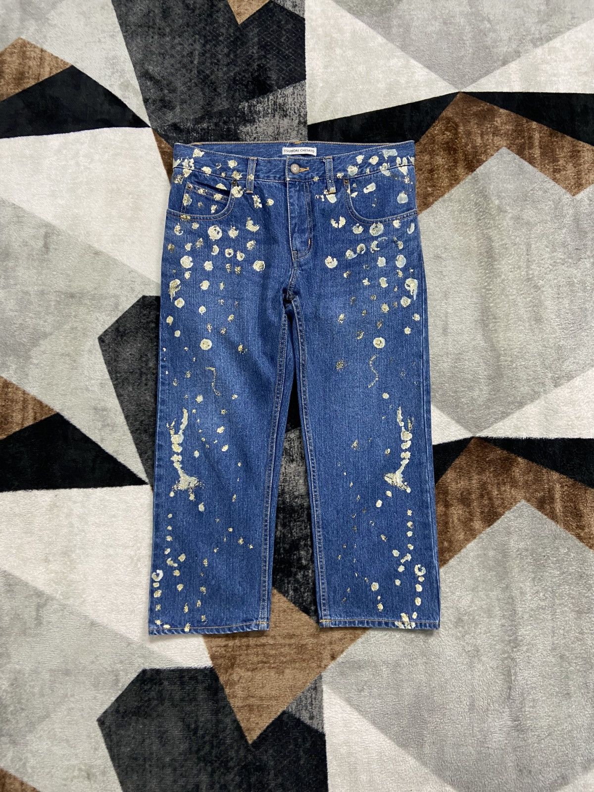 Tsumori Chisato Issey Art Tsumori Chisato Gold Splatter Hand Painted Jeans Size 26" / US 2 / IT 38 - 1 Thumbnail