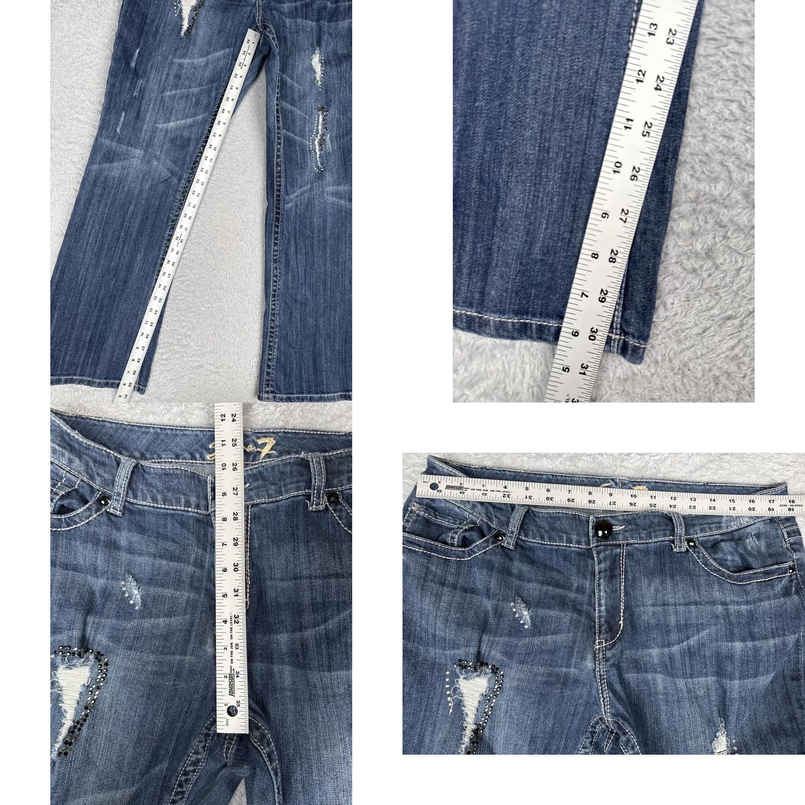 Vintage Seven7 Bootcut Jeans Womens 18 Blue Med Wash Mid Rise Stretch Rhinestone 36x31 Size 40" / US 18 - 8 Thumbnail