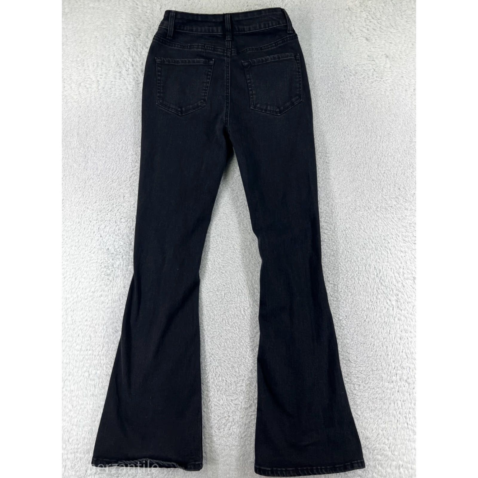 Vintage Wax Jean Jeans Women's Black Cotton Blend Denim Flared Stretch 3 Pockets Mid Rise 30 Inseam 23 Waist Denim Button Logo Embroidered Vintage No N/A Size 26" / US 2 / IT 38 - 2 Thumbnail