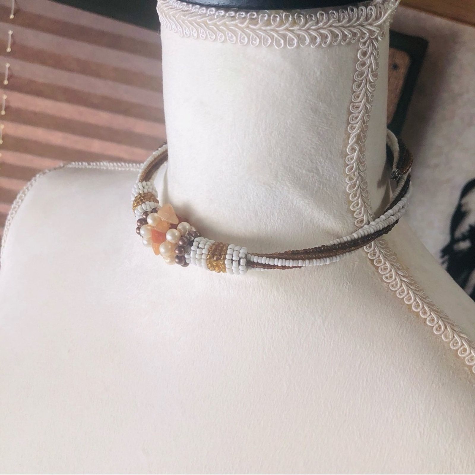 Handmade Handcrafted carnelian agate glass pearl choker earring set Size ONE SIZE - 4 Thumbnail
