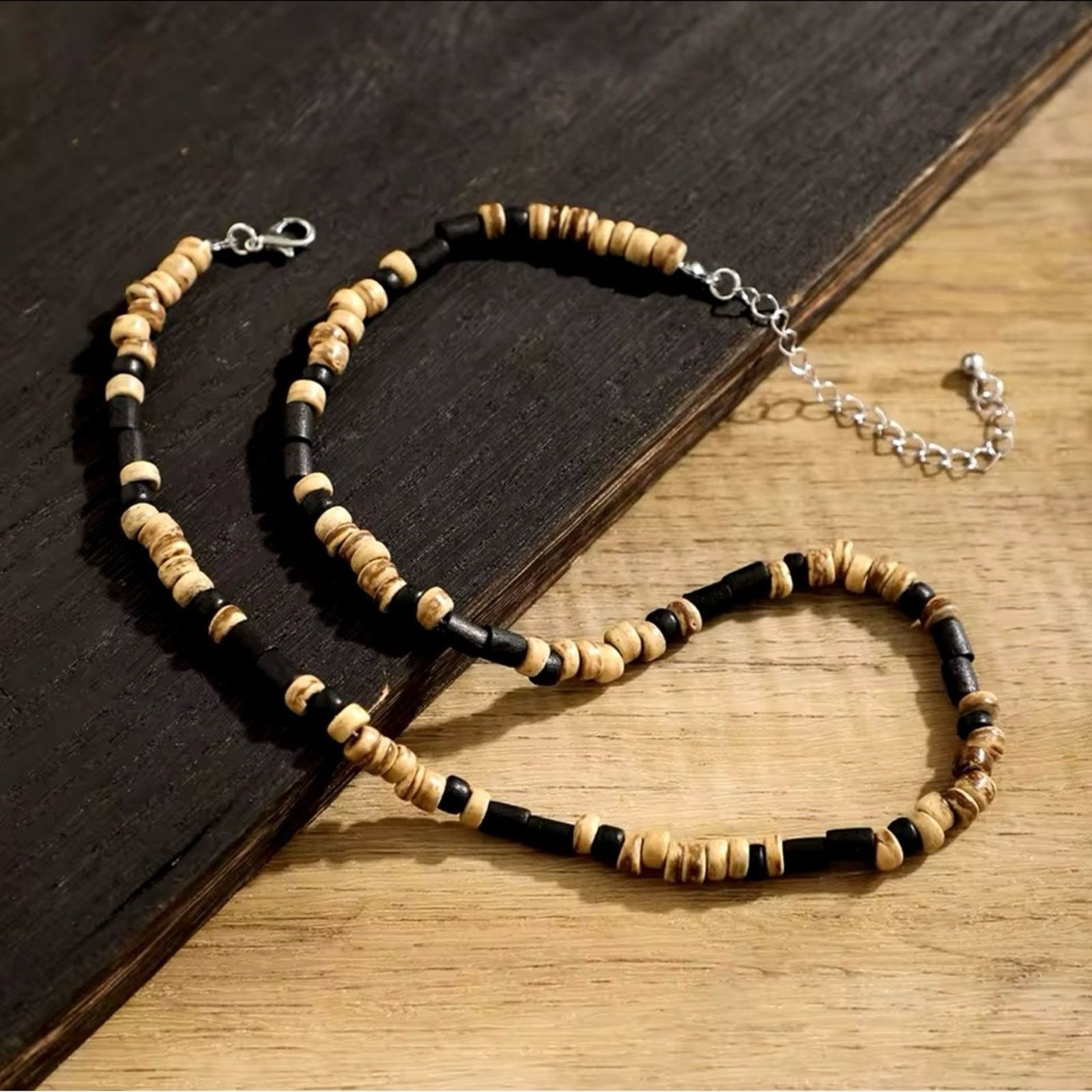 Other Brown and Black Small Beaded Chain Necklace Men Trendy Wood Size ONE SIZE - 2 Thumbnail