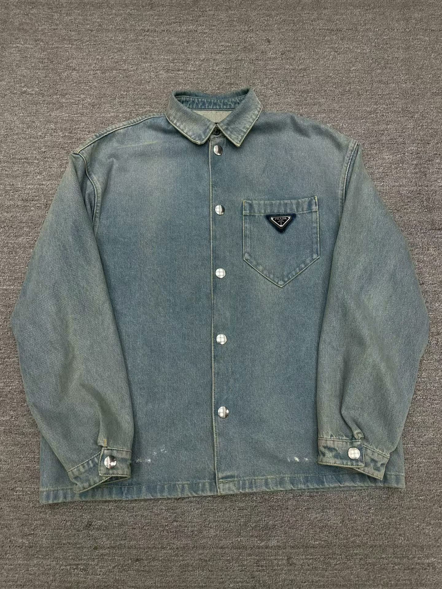 Prada prada washed denim jacket with logo triangle Size US XL / EU 56 / 4 - 1 Thumbnail