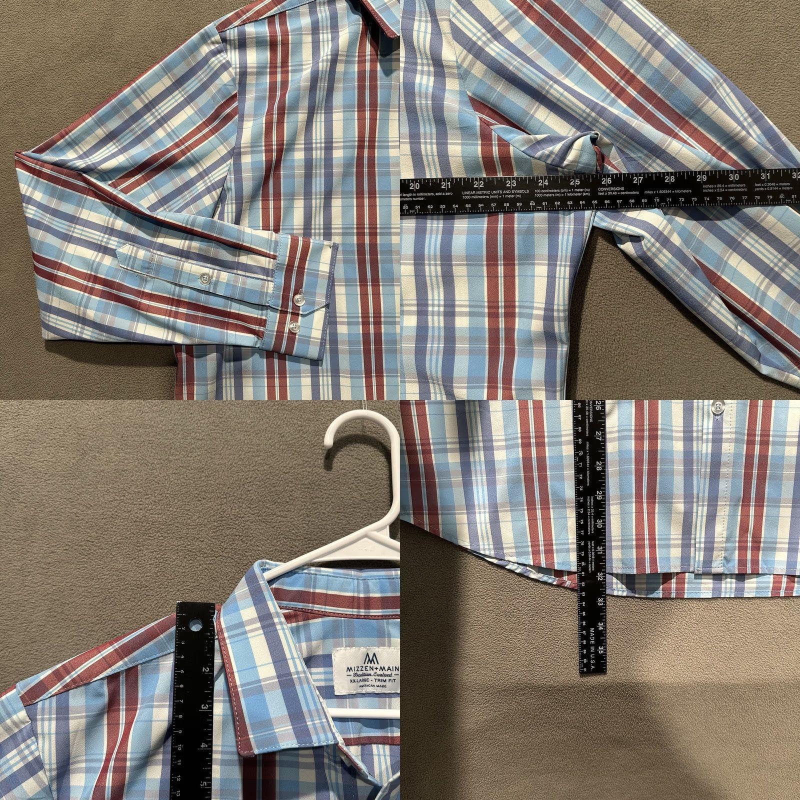 Mizzen+Main Mizzen+Main Shirt Mens 2XL Blue Plaid Button-Up Long Sleeve EUC Size US XXL / EU 58 / 5 - 8 Thumbnail