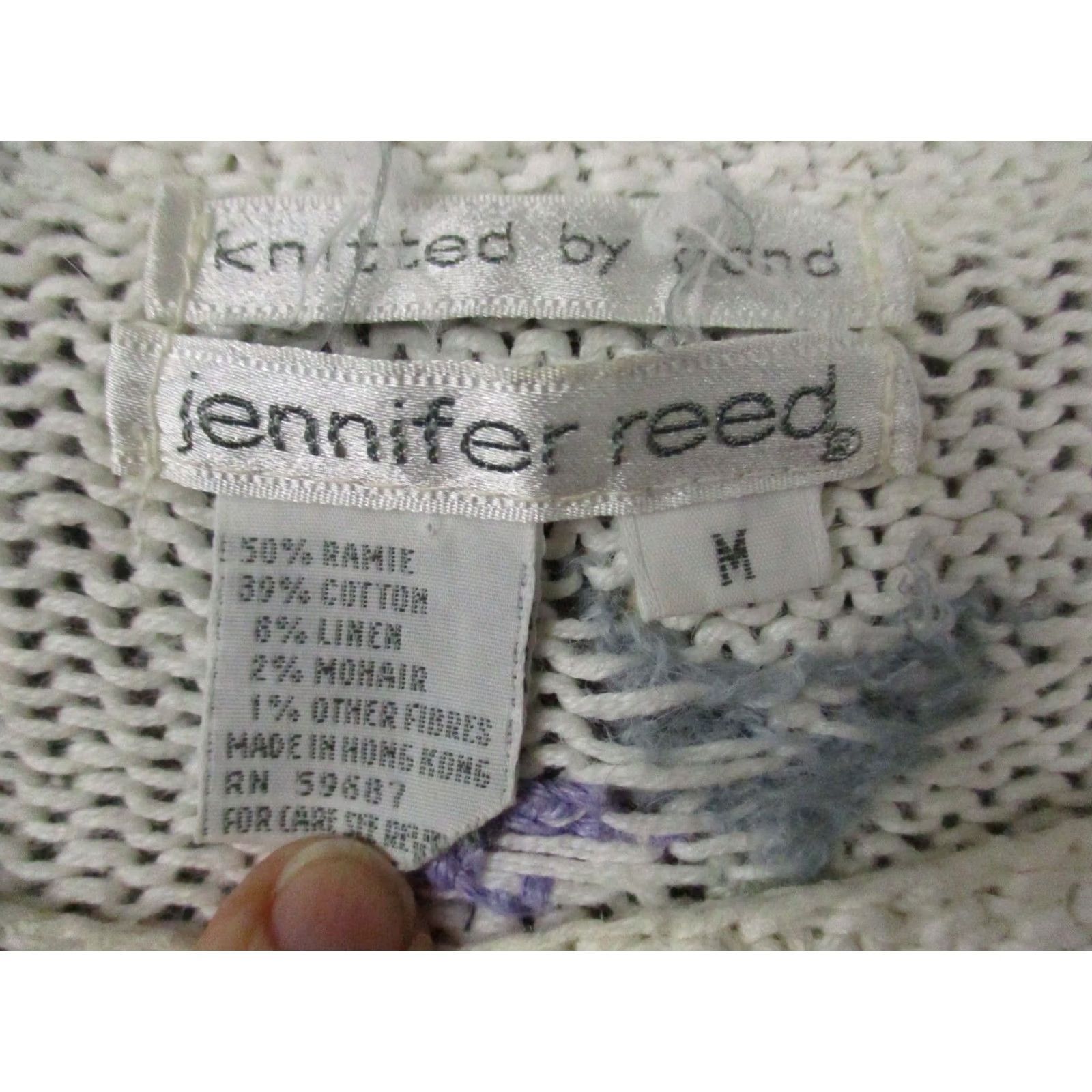 Vintage VINTAGE Jennifer Reed Sweater Medium Chunky Hand Knit Granny Flowers Spring White Womens Size M / US 6-8 / IT 42-44 - 2 Thumbnail