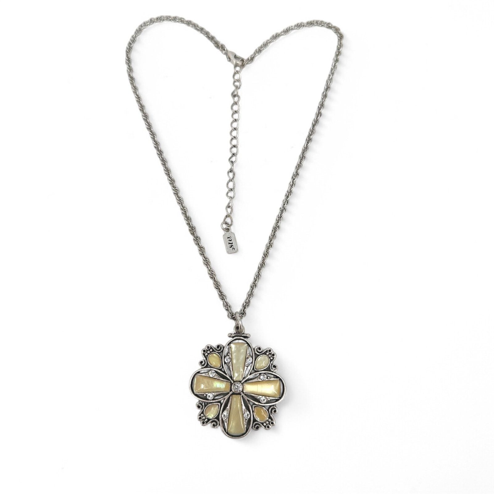 Other 1928 Necklace Pale Yellow MOP Rhinestone Clover Pendant Size ONE SIZE - 3 Thumbnail