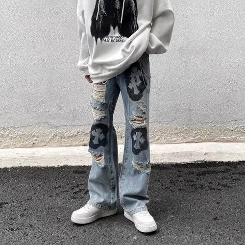 Japanese Brand × Jean Street hip hop grunge ripped cross wide leg jeans Size US 32 / EU 48 - 3 Thumbnail