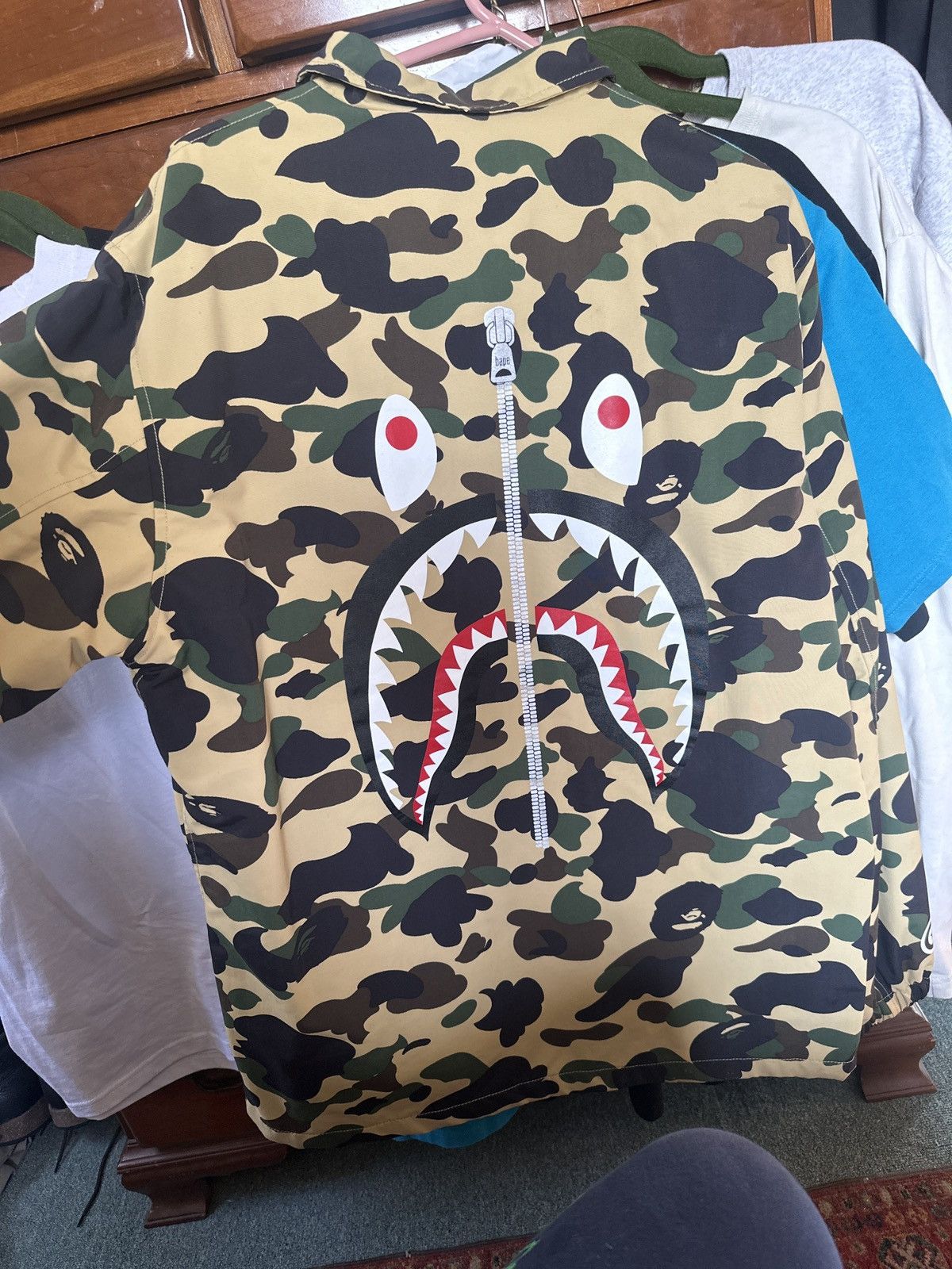 image of Bape 1St Camo Shark Coach Jacket in Yellow, Men's (Size XL)